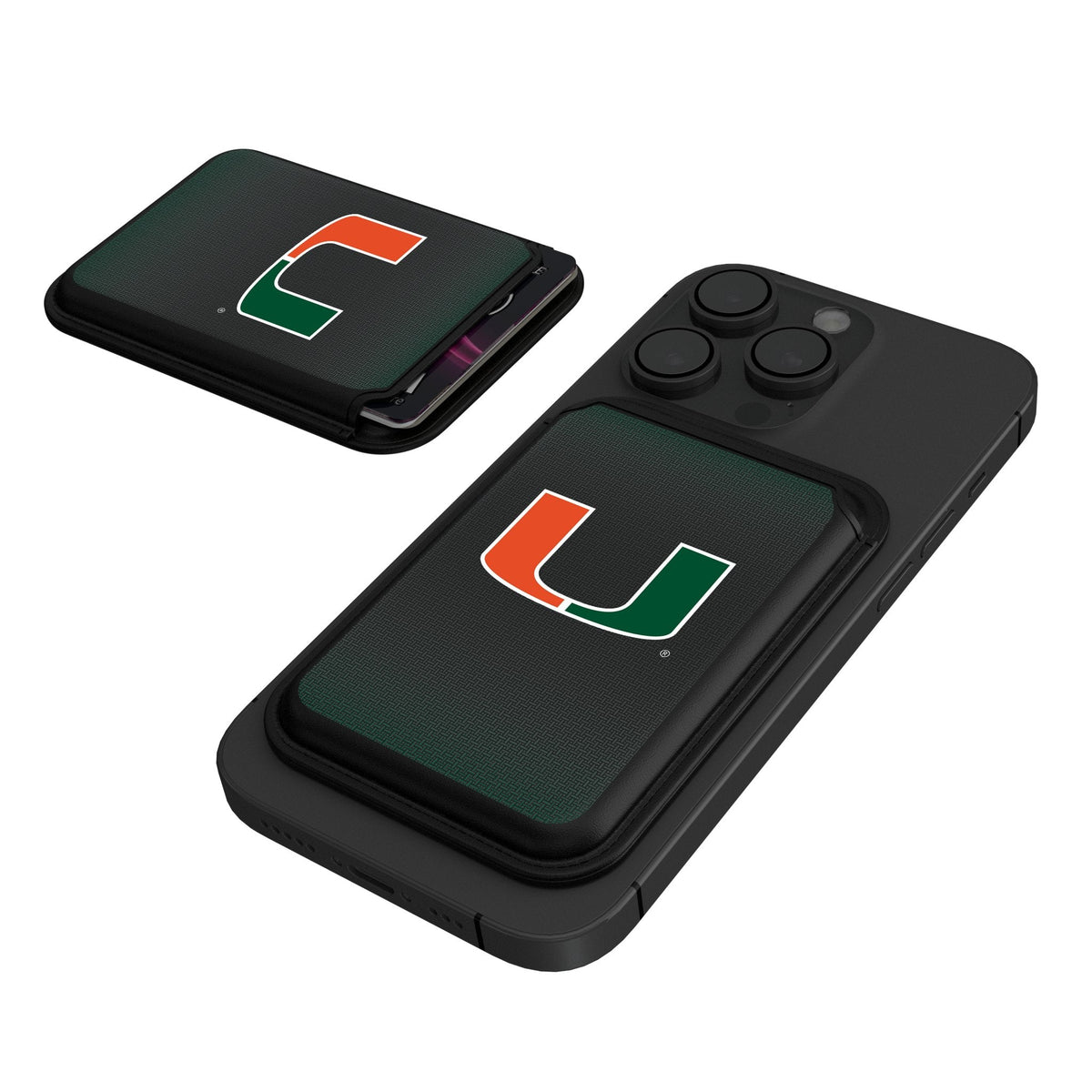 University of Miami Hurricanes Linen Black Magnetic Credit Card Wallet 1