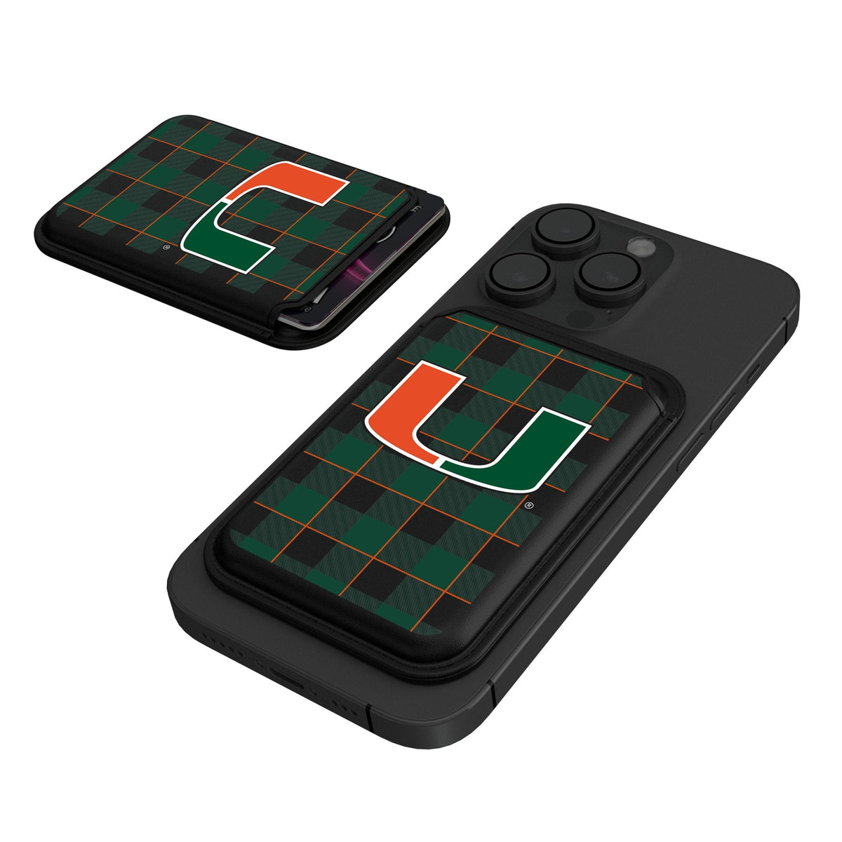 University of Miami Hurricanes Plaid Black Magnetic Credit Card Wallet 1