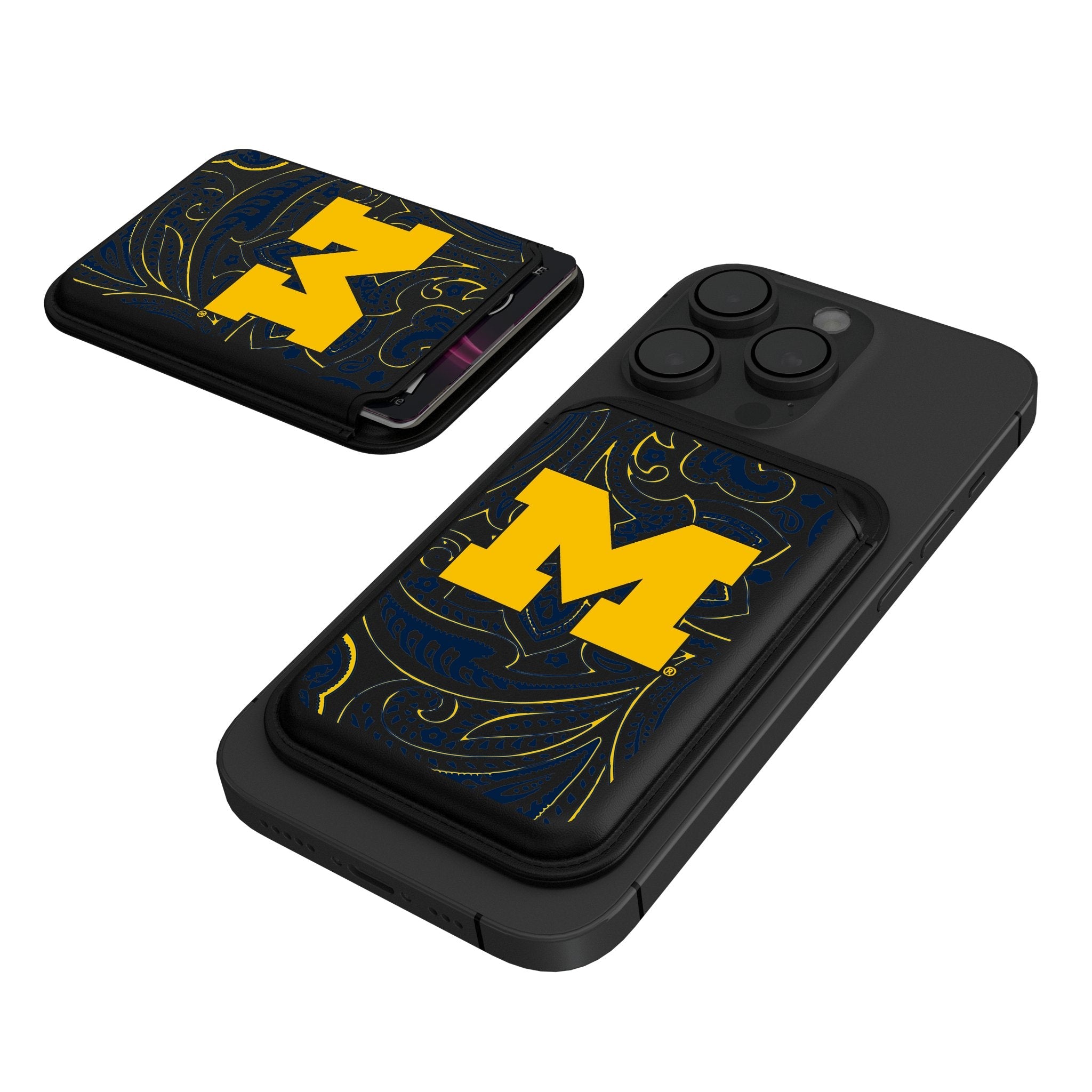 University of Michigan Wolverines Paisley Black Magnetic Credit Card Wallet 1