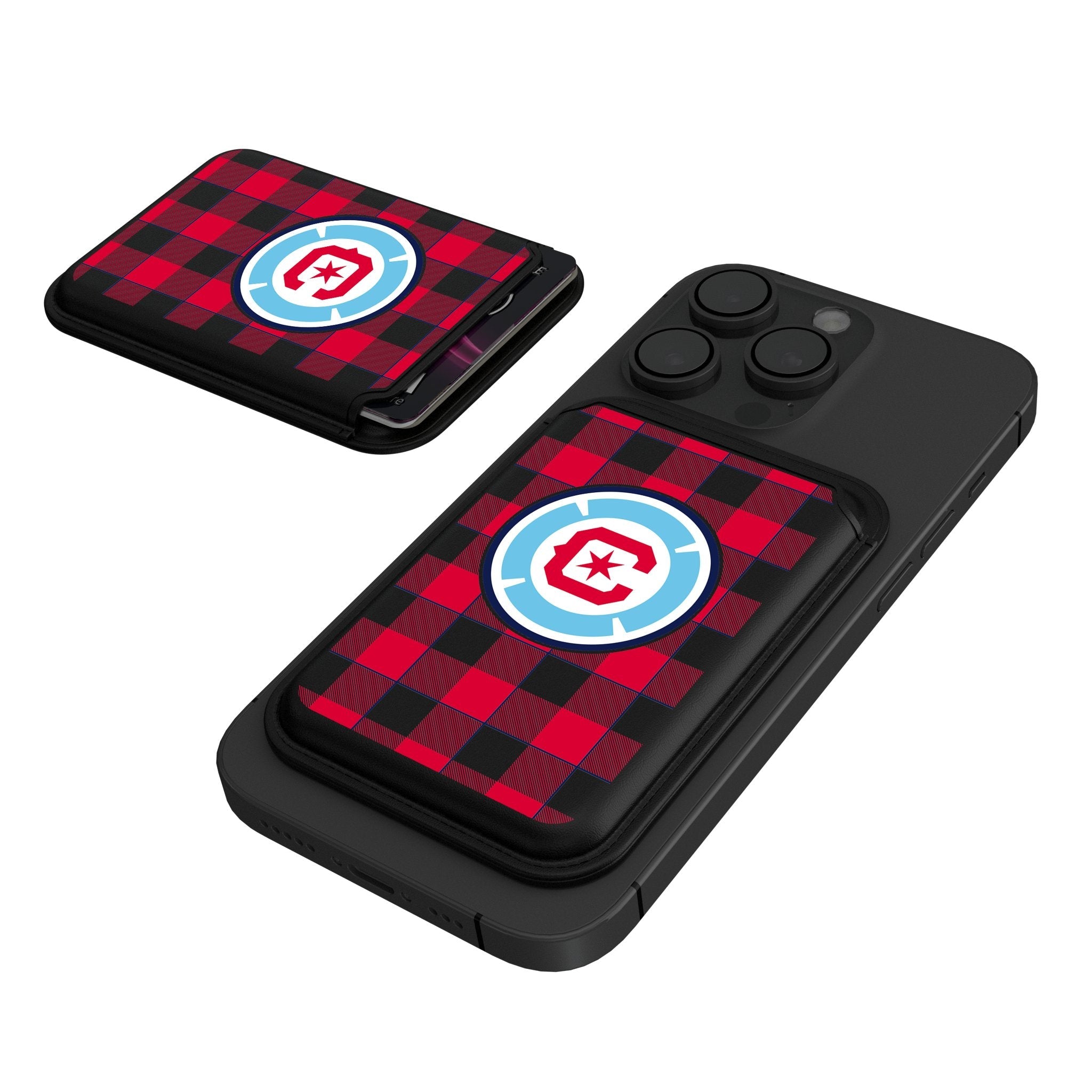 Chicago Fire Plaid Black Magnetic Credit Card Wallet