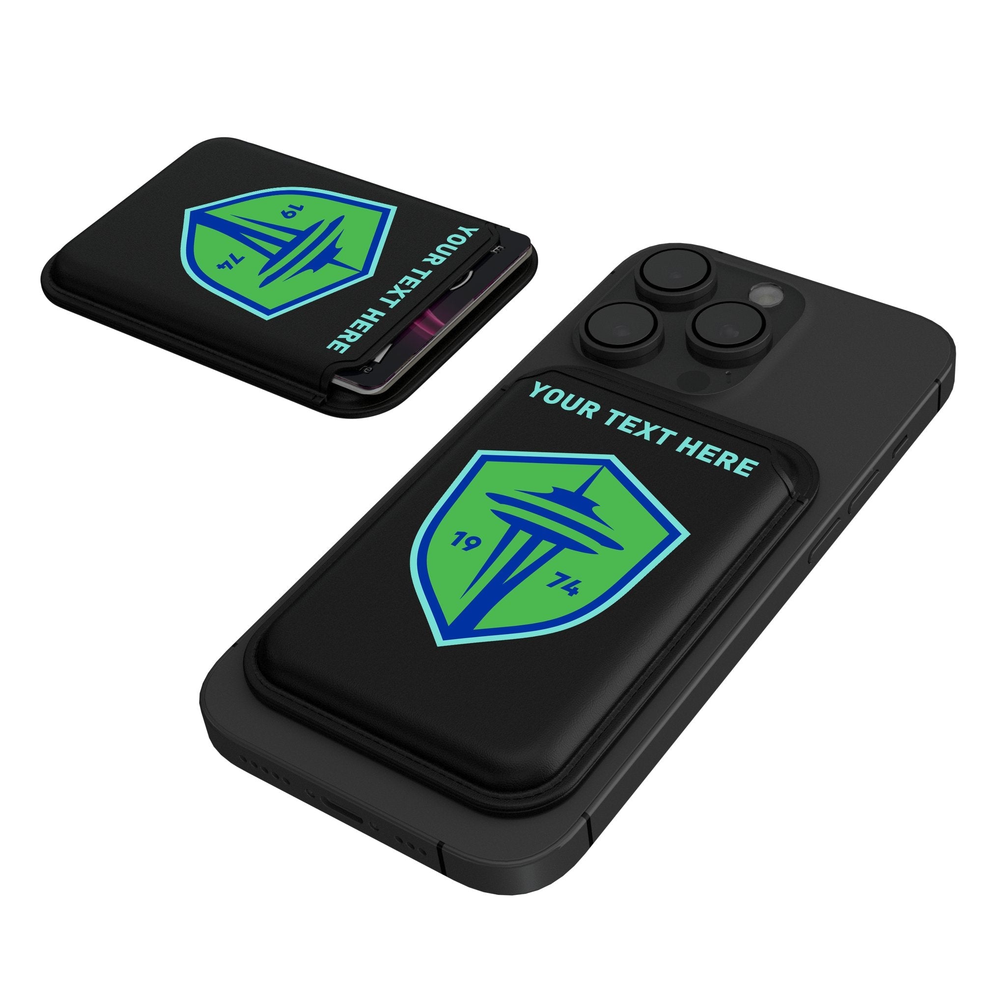 Seattle Sounders FC Personalized Insignia Black Magnetic Credit Card Wallet 1