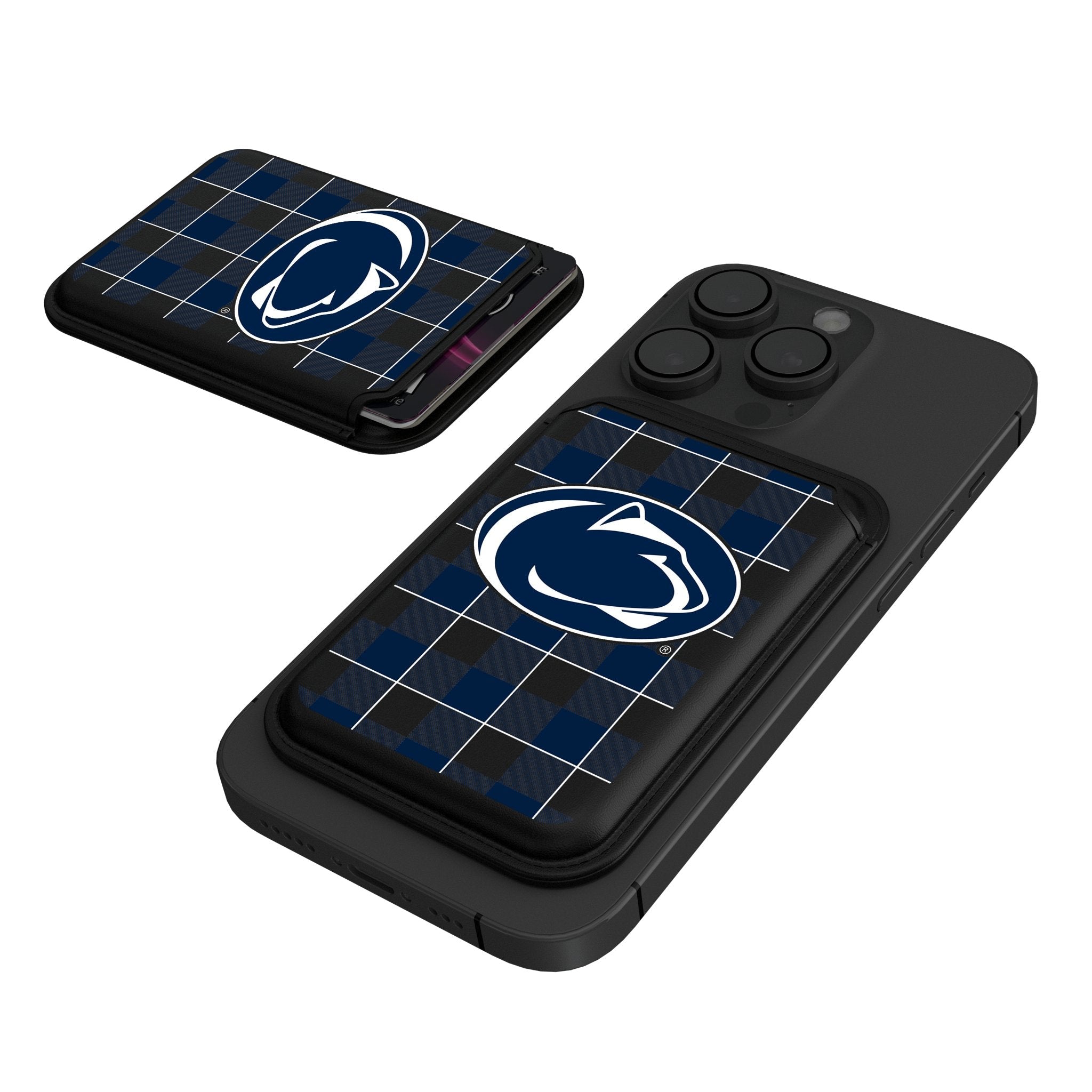 Pennsylvania State University Nittany Lions Plaid Black Magnetic Credit Card Wallet 1