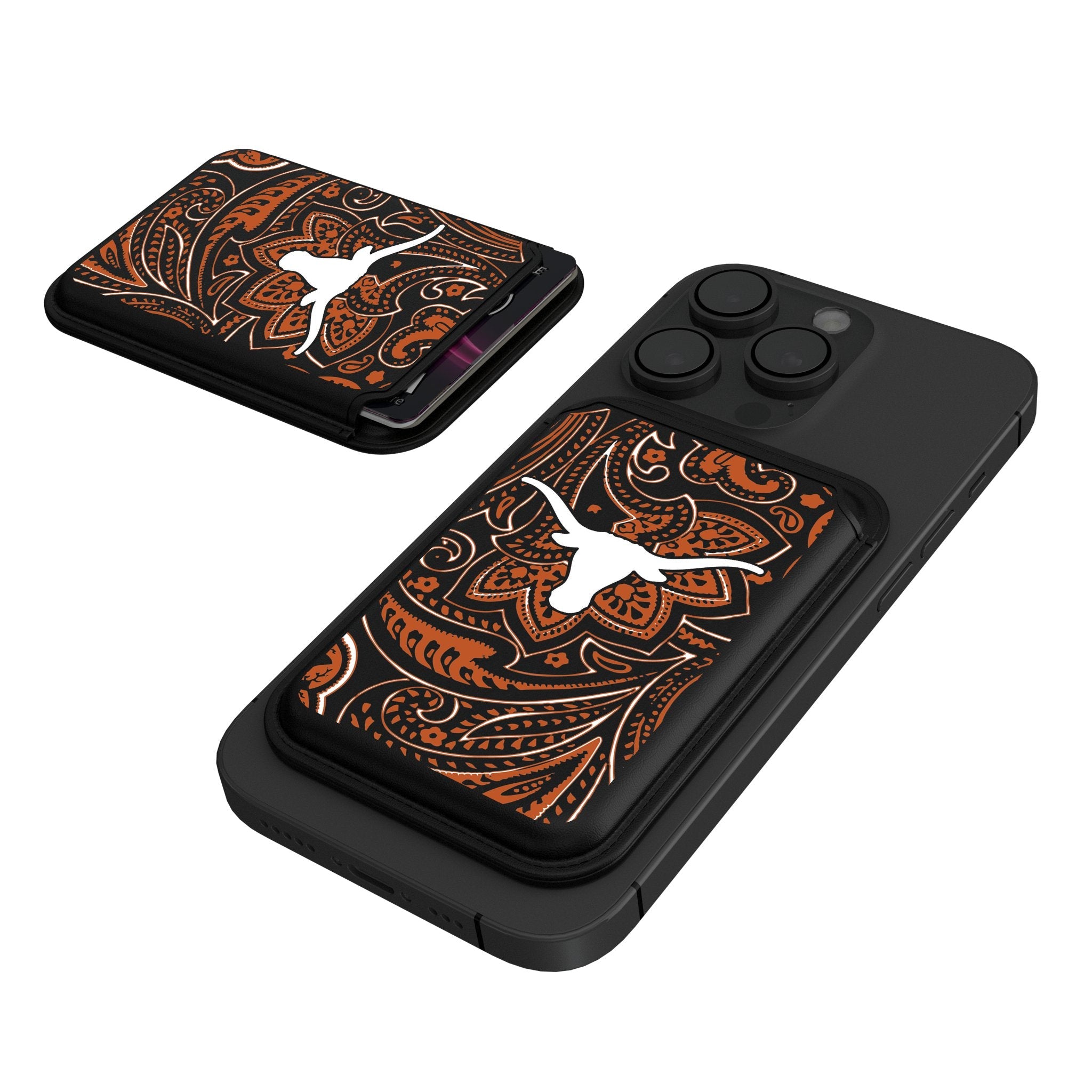 University of Texas Longhorns Paisley Black Magnetic Credit Card Wallet 1