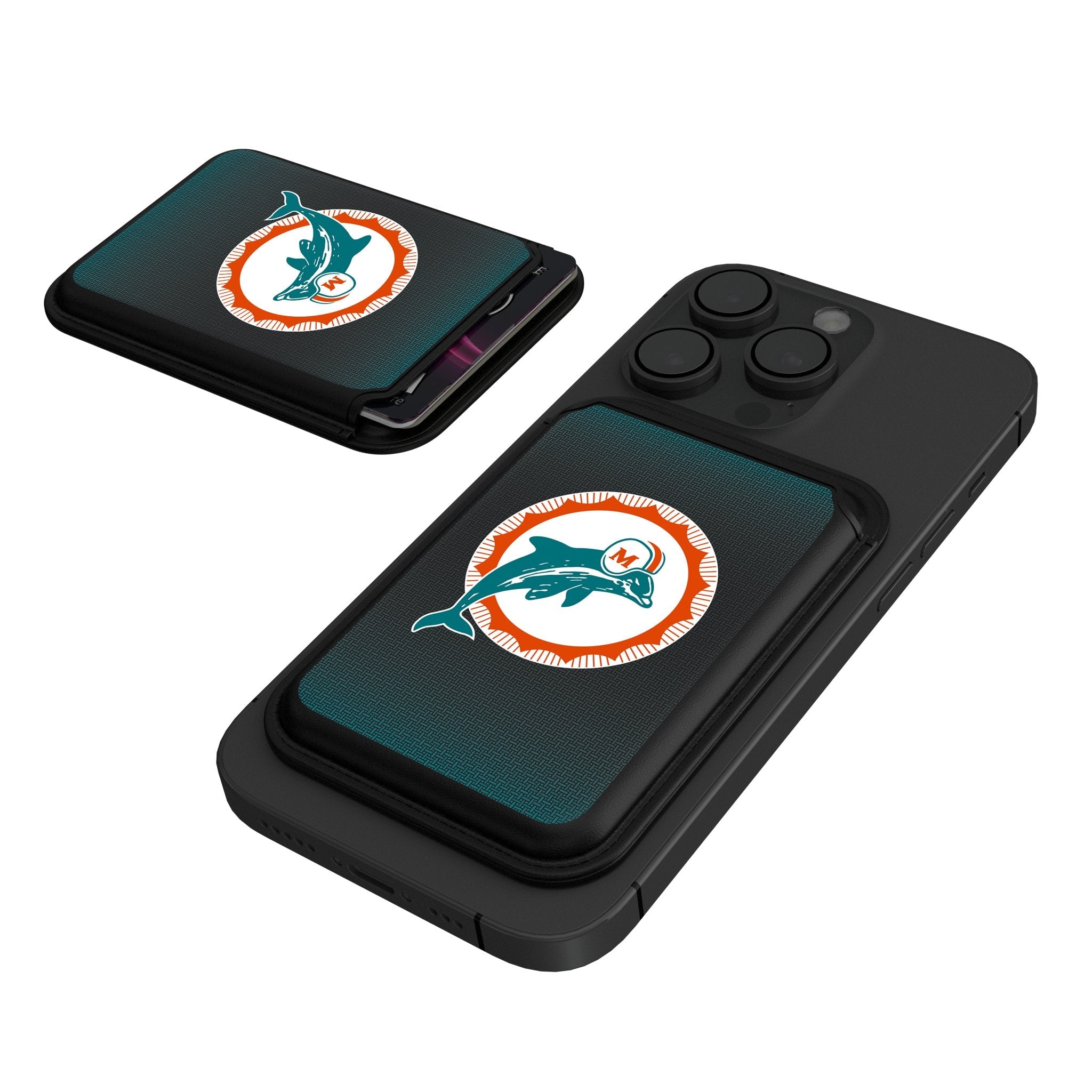 Miami Dolphins 1966-1973 Historic Collection Linen Black Magnetic Credit Card Wallet 1