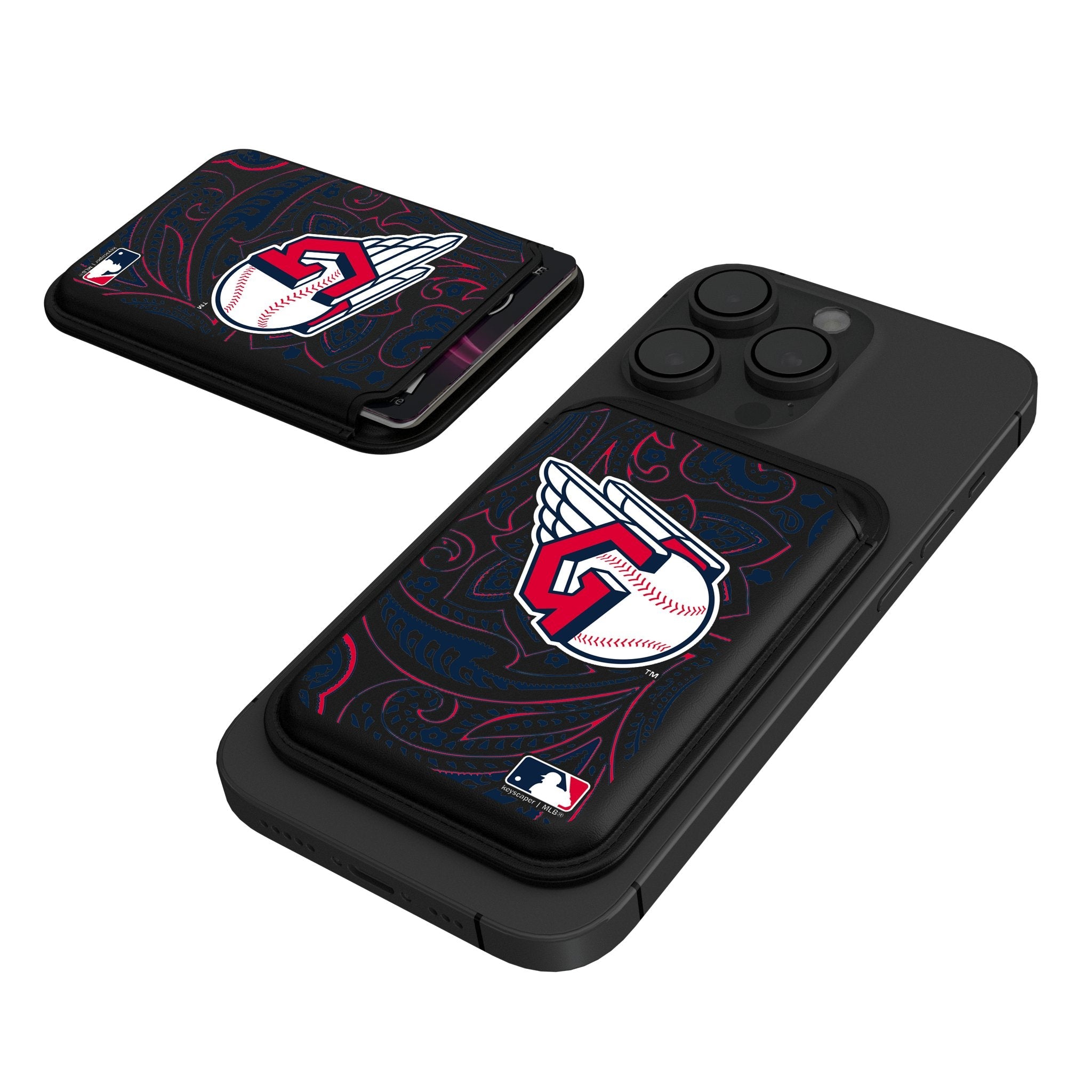 Cleveland Guardians Paisley Black Magnetic Credit Card Wallet 1