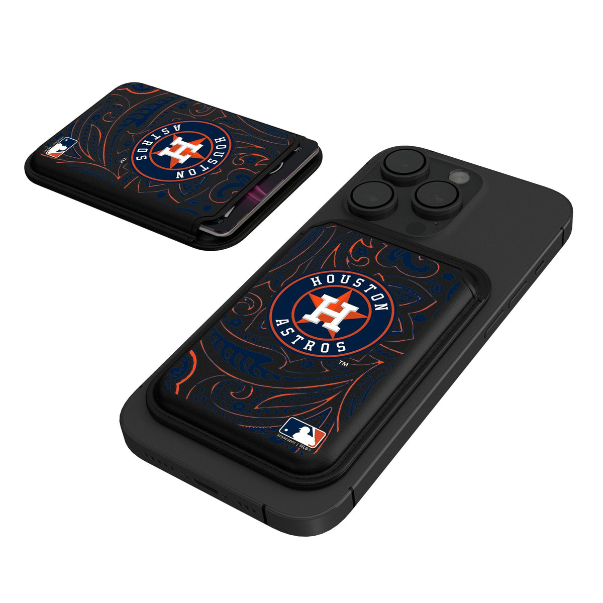Houston Astros Paisley Black Magnetic Credit Card Wallet 1