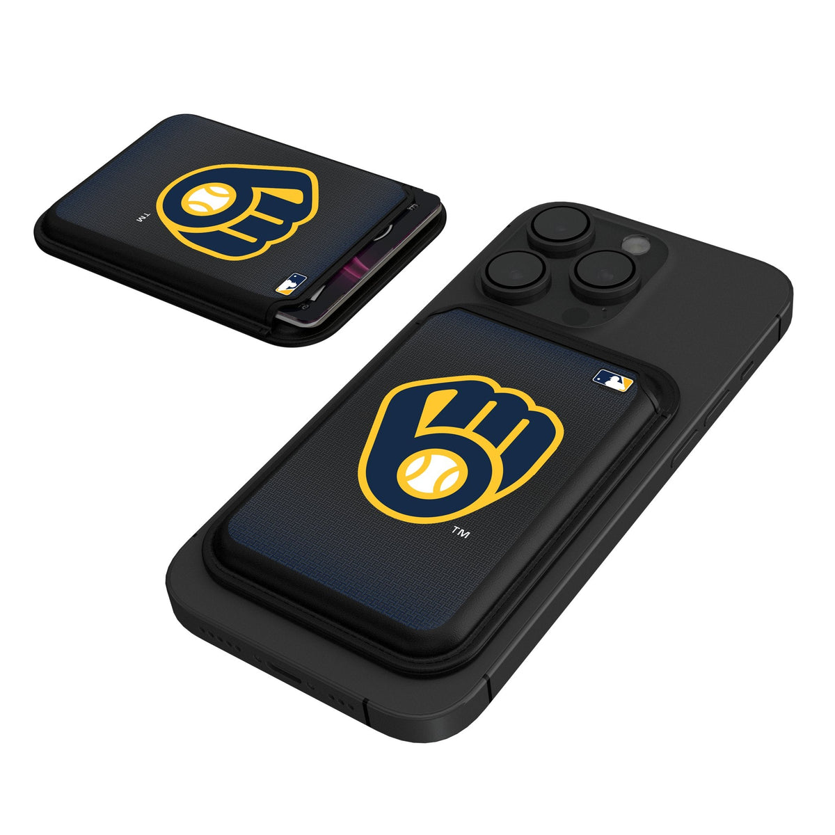 Milwaukee Brewers Linen Black Magnetic Credit Card Wallet 1