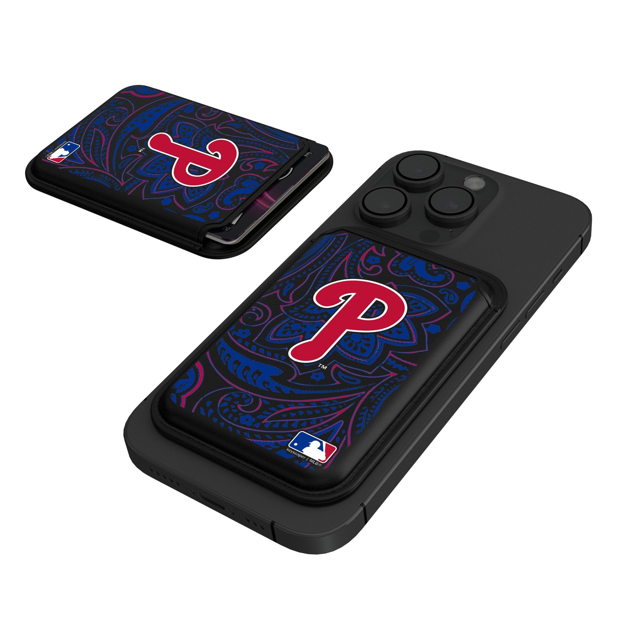Philadelphia Phillies Paisley Black Magnetic Credit Card Wallet 1