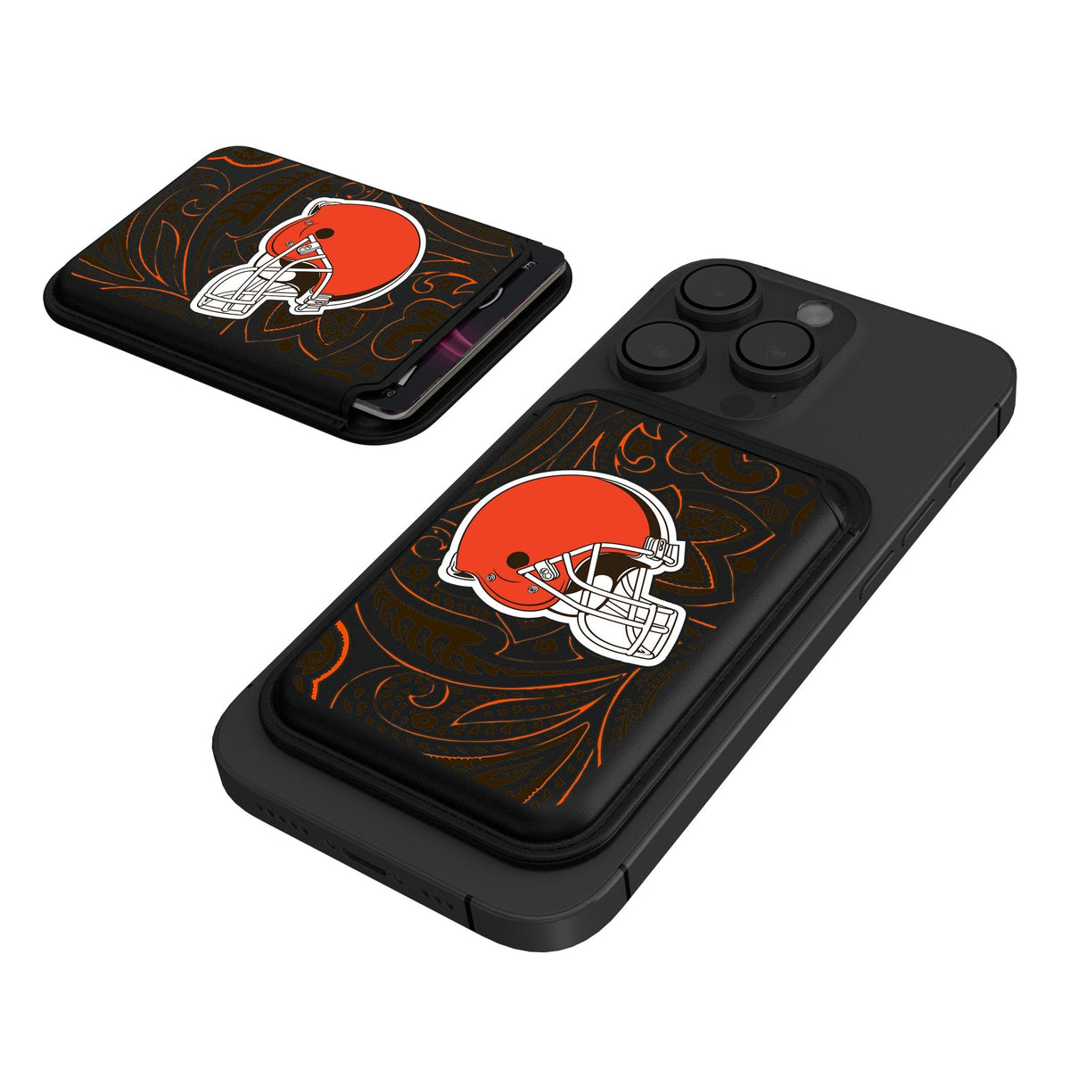 Cleveland Browns Paisley Black Magnetic Credit Card Wallet 1