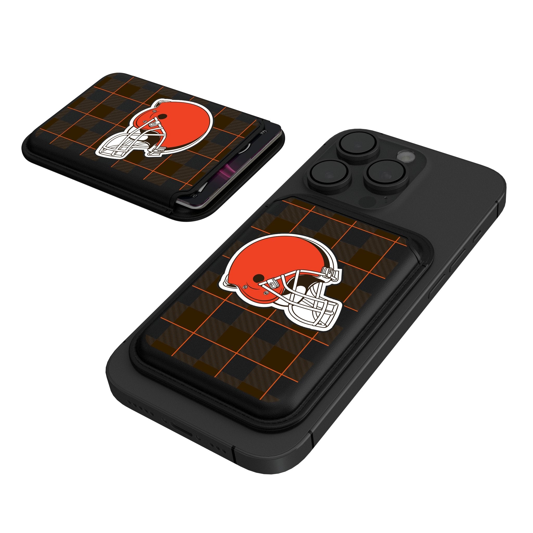 Cleveland Browns Plaid Black Magnetic Credit Card Wallet 1