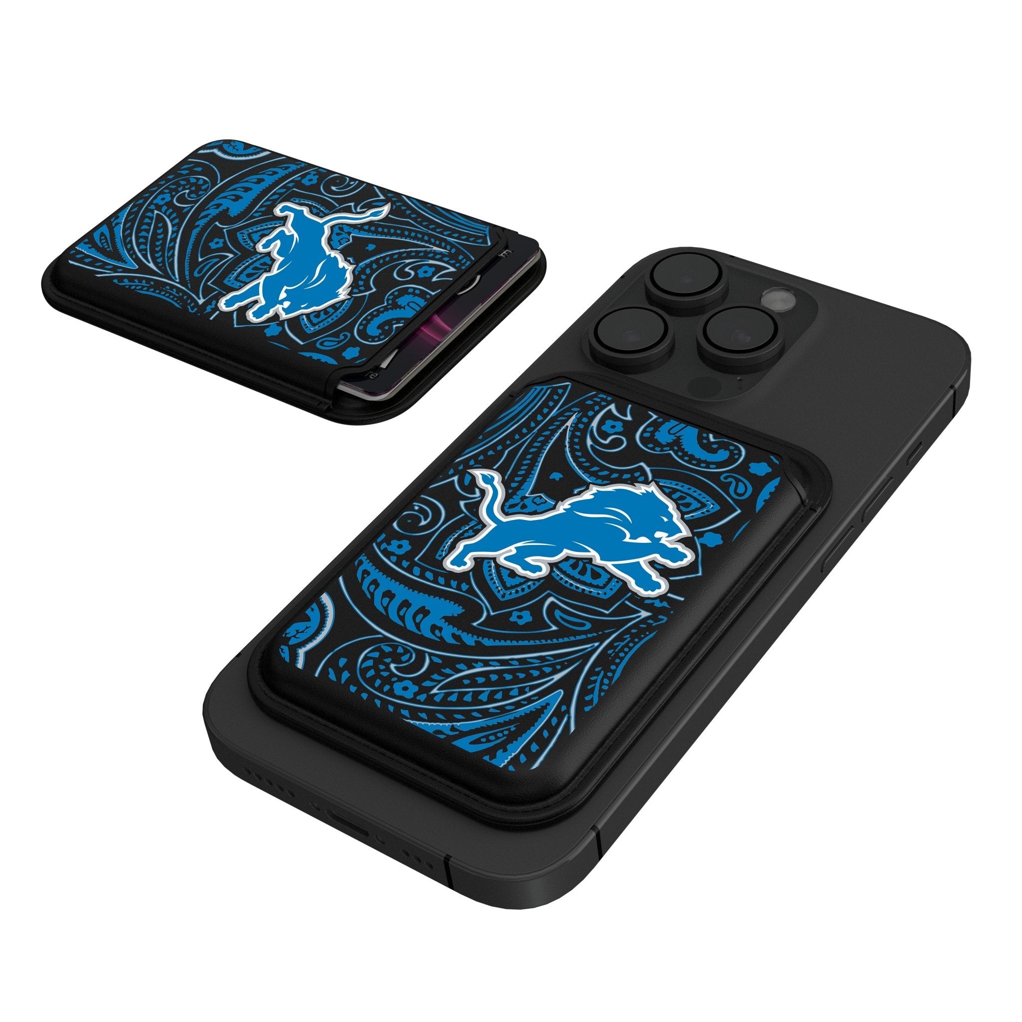 Detroit Lions Paisley Black Magnetic Credit Card Wallet 1