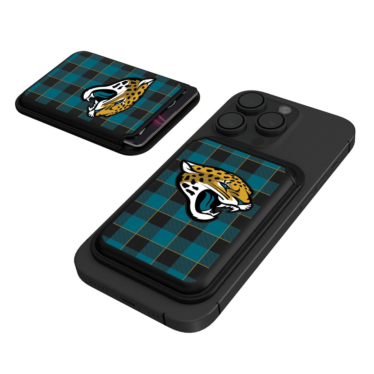Jacksonville Jaguars Plaid Black Magnetic Credit Card Wallet 1
