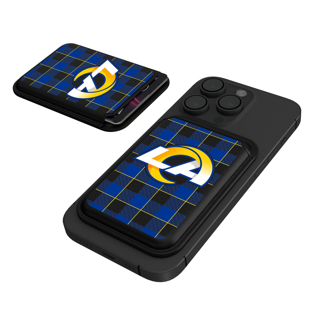 Los Angeles Rams Plaid Black Magnetic Credit Card Wallet 1