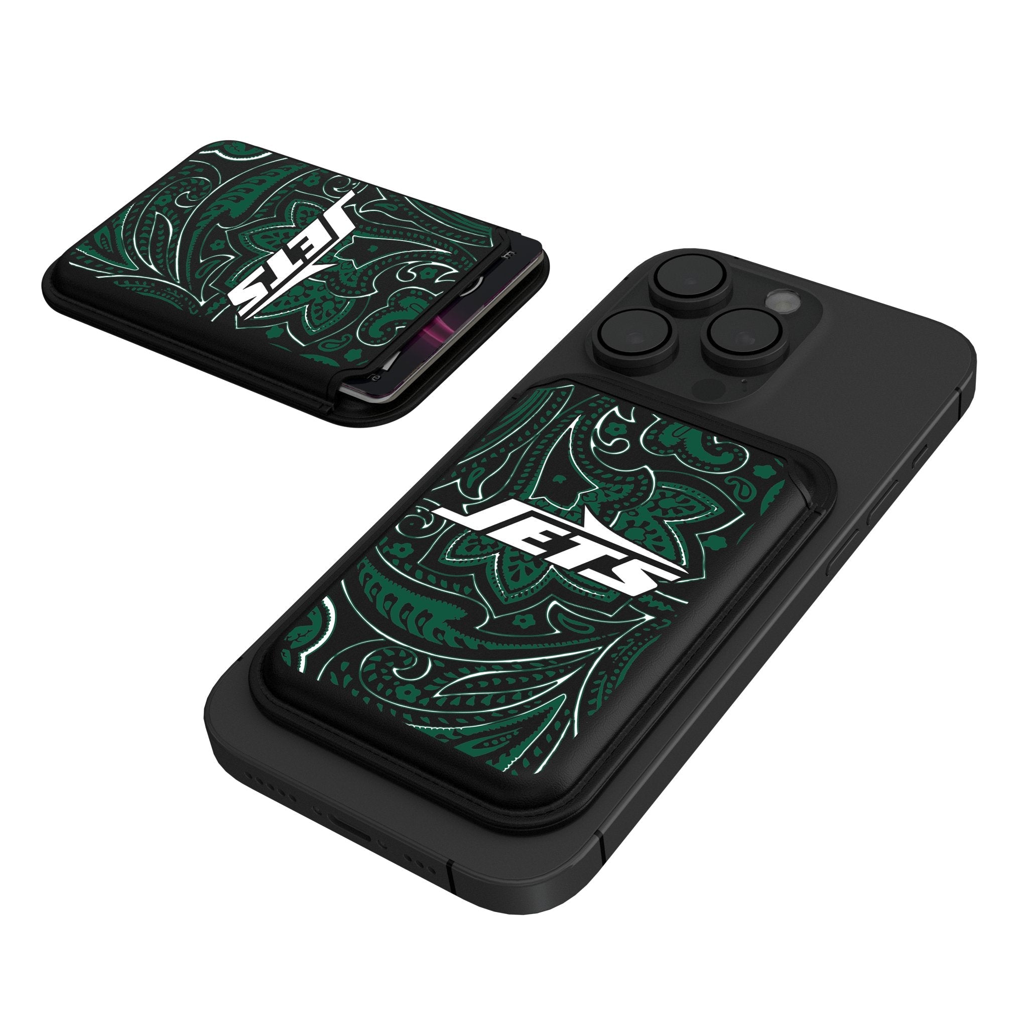 New York Jets Paisley Black Magnetic Credit Card Wallet 1