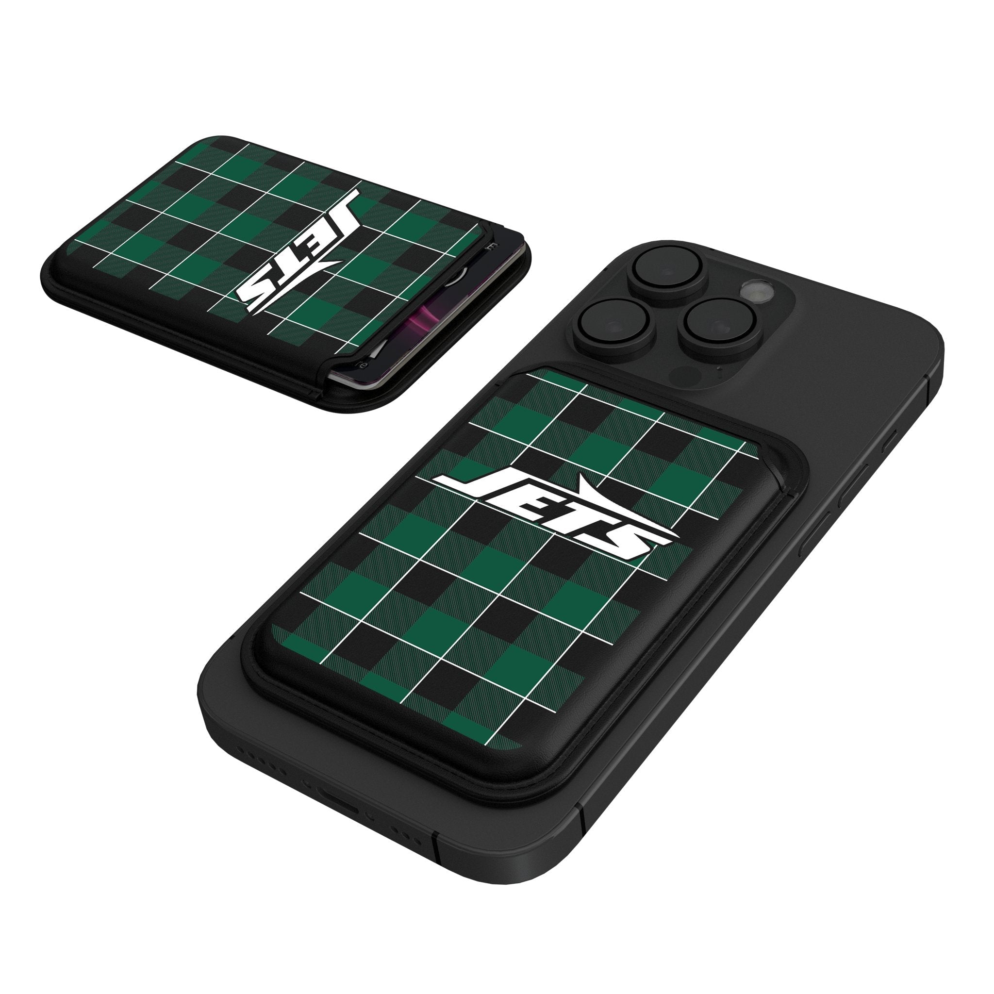 New York Jets Plaid Black Magnetic Credit Card Wallet 1