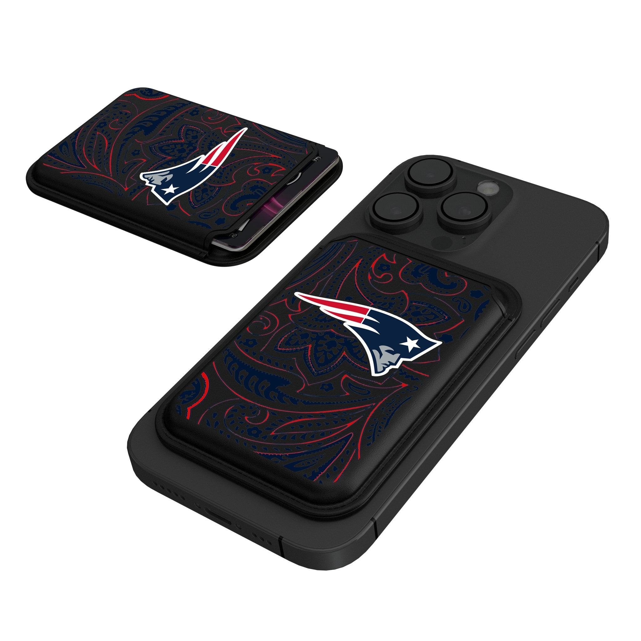 New England Patriots Paisley Black Magnetic Credit Card Wallet 1