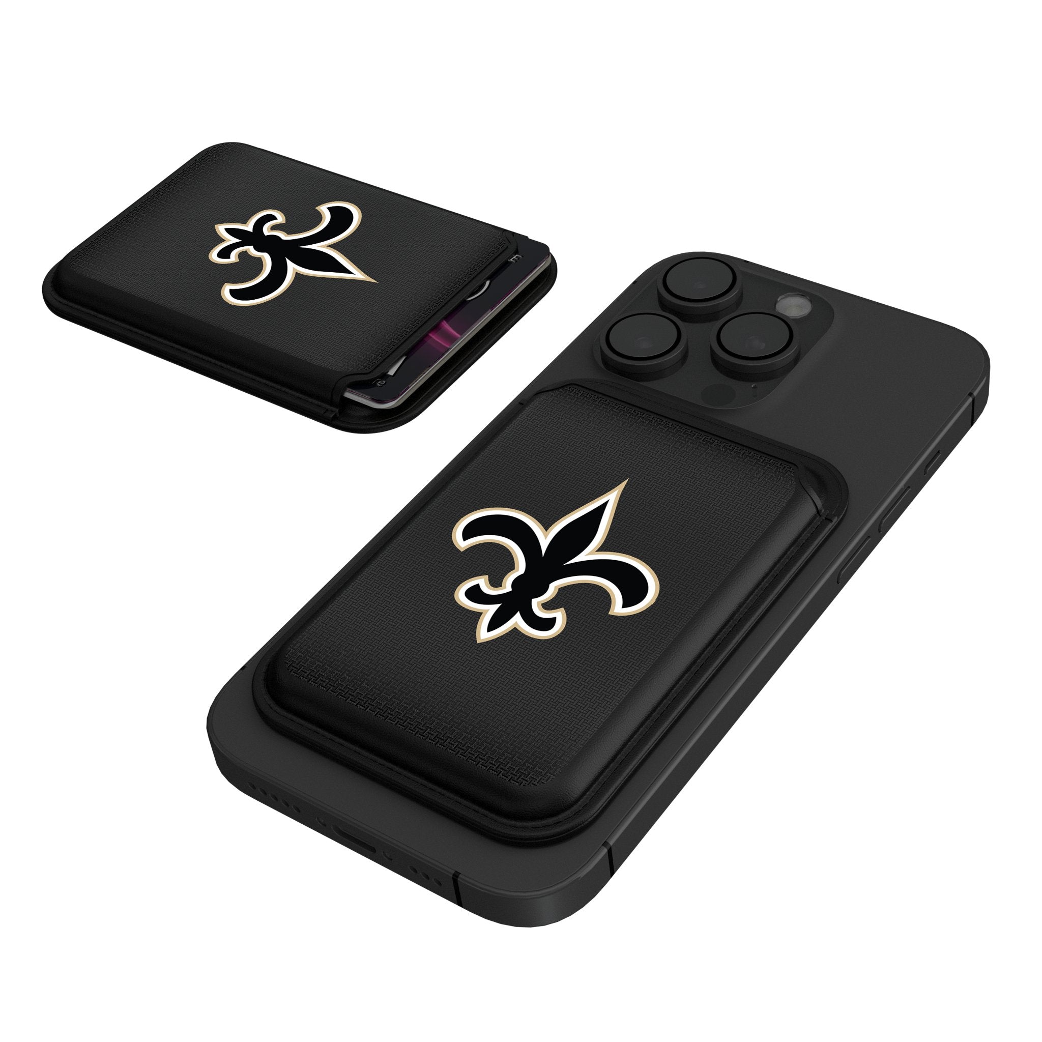 New Orleans Saints Linen Black Magnetic Credit Card Wallet 1