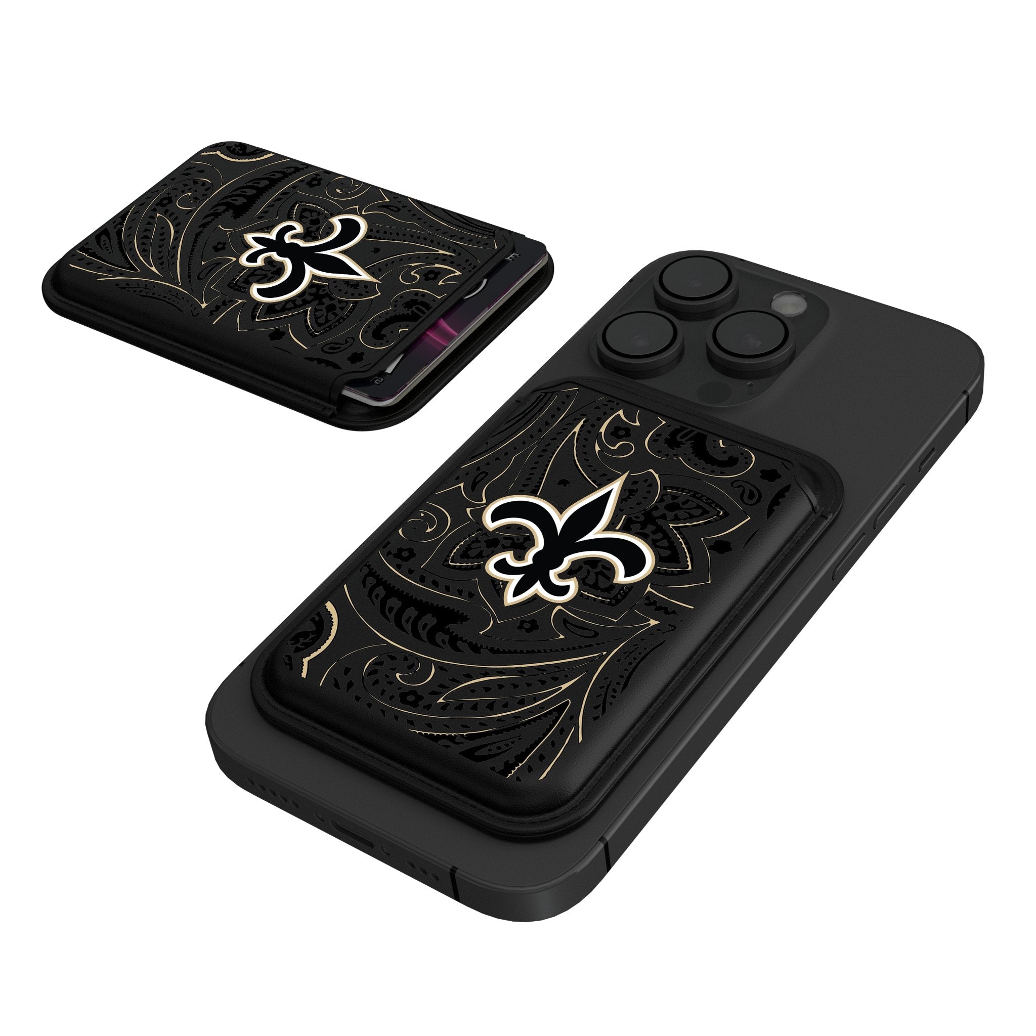 New Orleans Saints Paisley Black Magnetic Credit Card Wallet 1