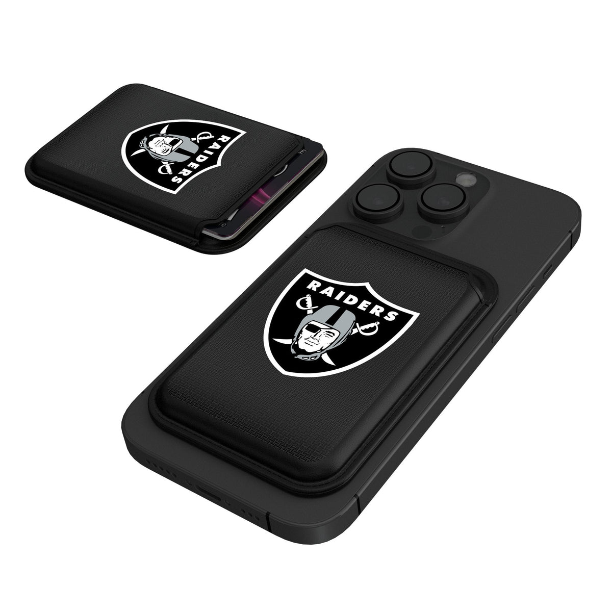 Las Vegas Raiders Linen Black Magnetic Credit Card Wallet 1