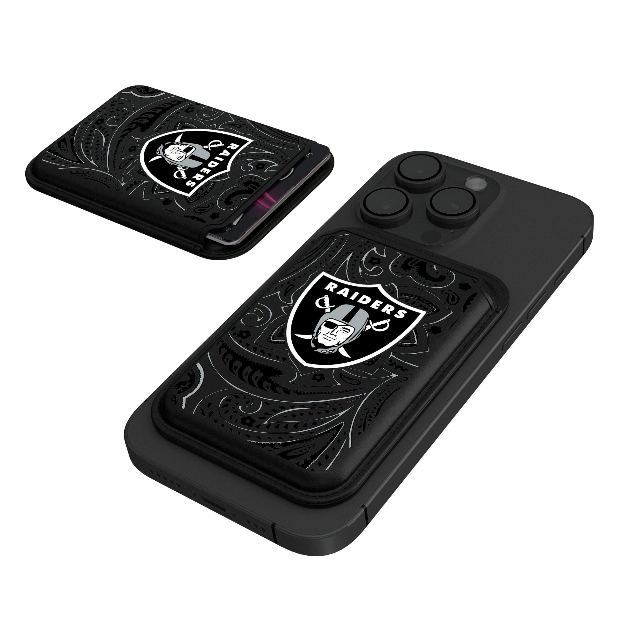 Las Vegas Raiders Paisley Black Magnetic Credit Card Wallet 1