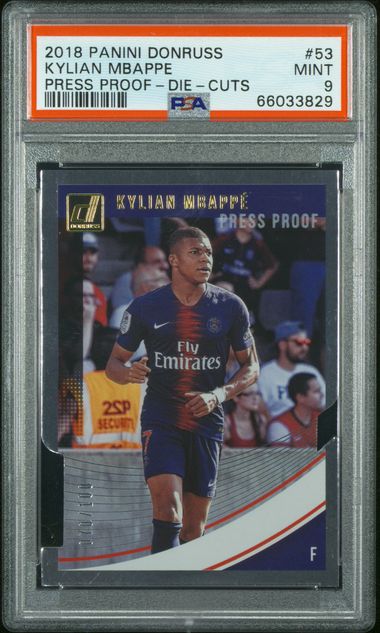Graded 2018 Panini Donruss Press Proof Die Cuts Kylian Mbappe #53 /100 Soccer Card PSA 9 Mint 1
