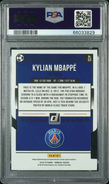 Graded 2018 Panini Donruss Press Proof Die Cuts Kylian Mbappe #53 /100 Soccer Card PSA 9 Mint 2