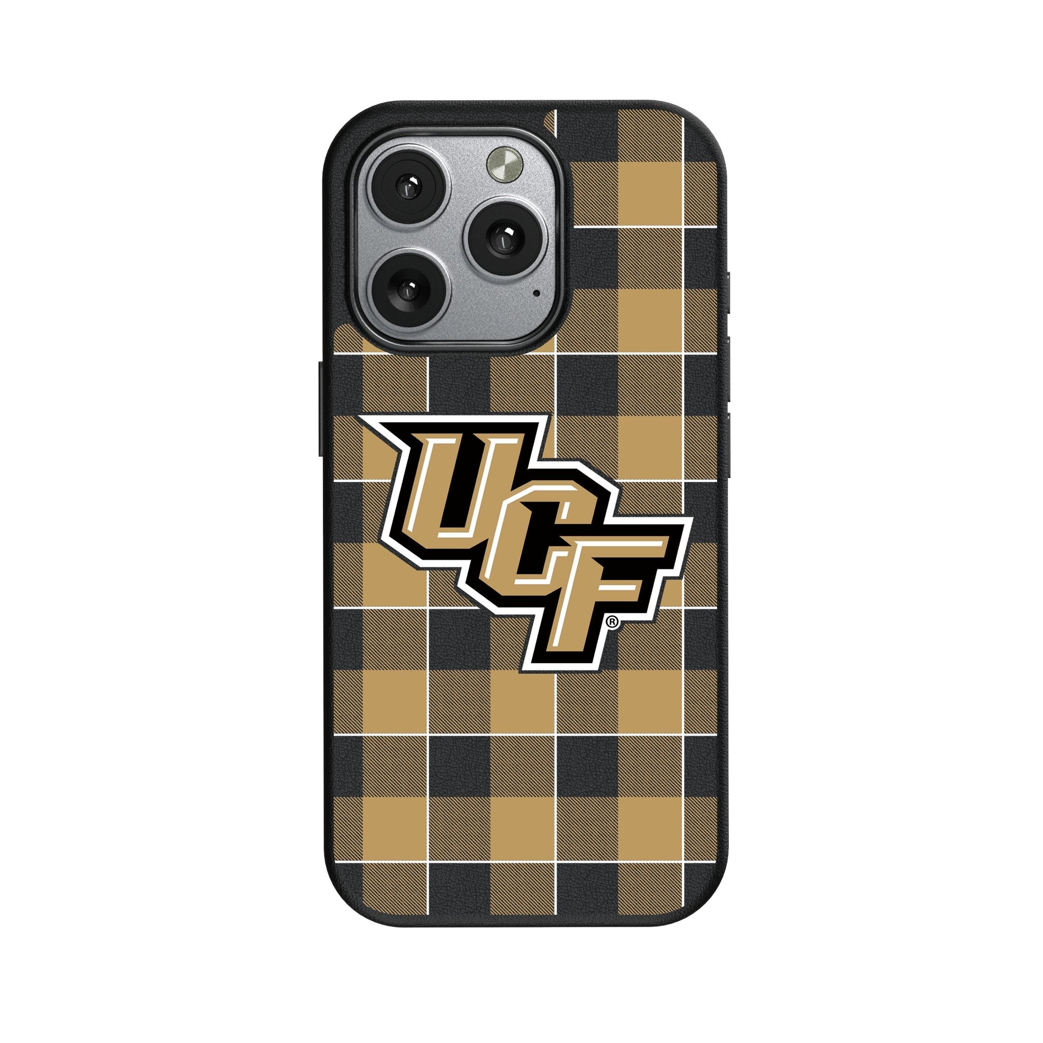University of Central Florida Golden Knights Plaid MagSafe Compatible Phone Case for Apple iPhone 1