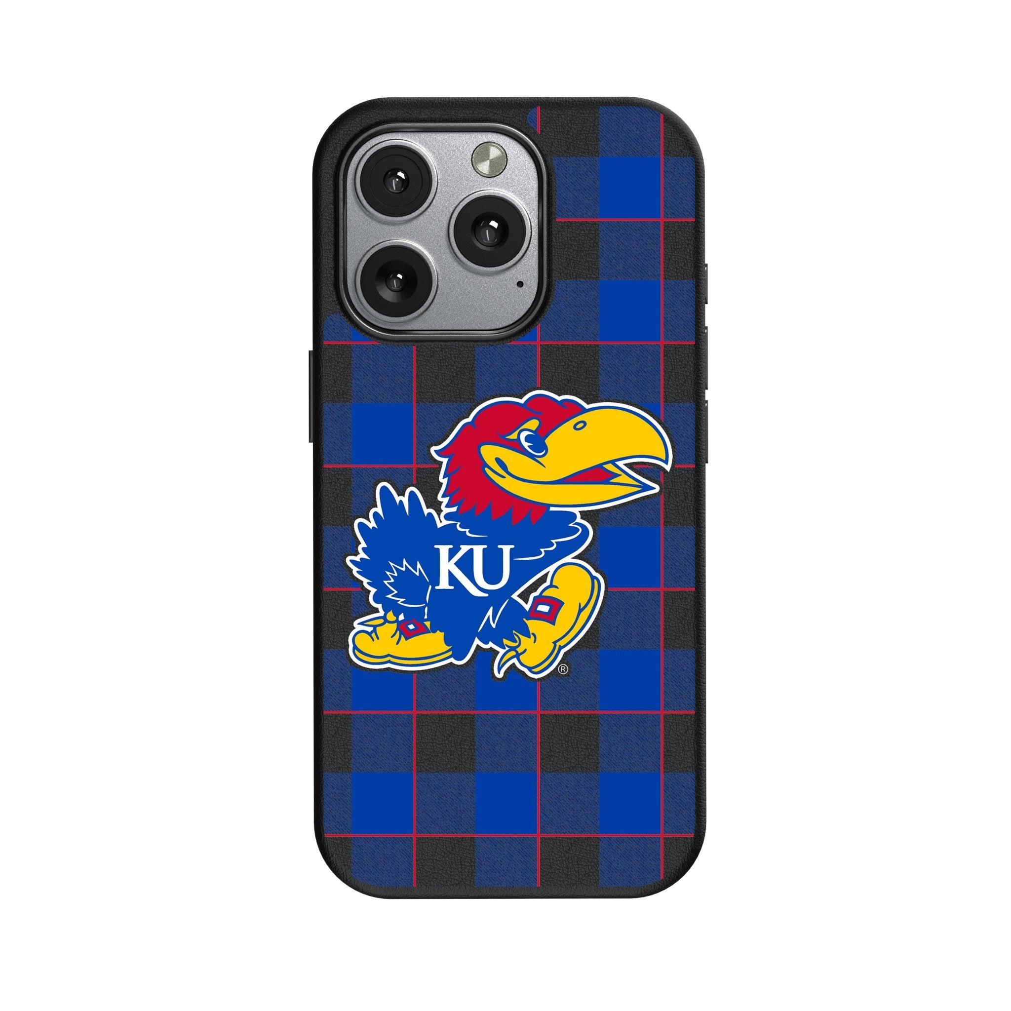 University of Kansas Jayhawks Plaid MagSafe Compatible Phone Case for Apple iPhone 1