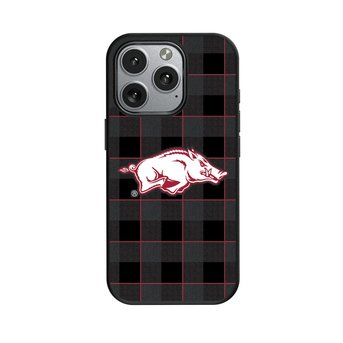 University of Arkansas Fayetteville Razorbacks Plaid MagSafe Compatible Phone Case for Apple iPhone 1