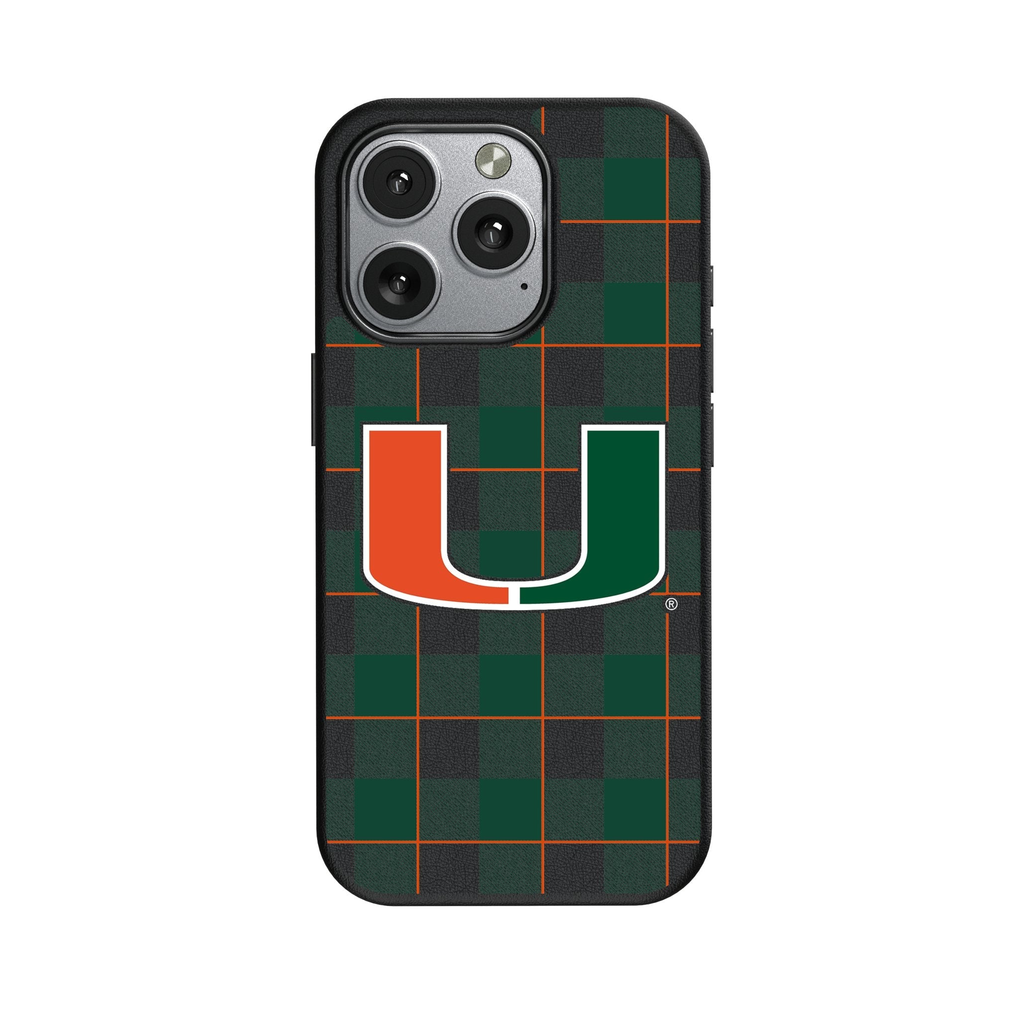 University of Miami Hurricanes Plaid MagSafe Compatible Phone Case for Apple iPhone 1