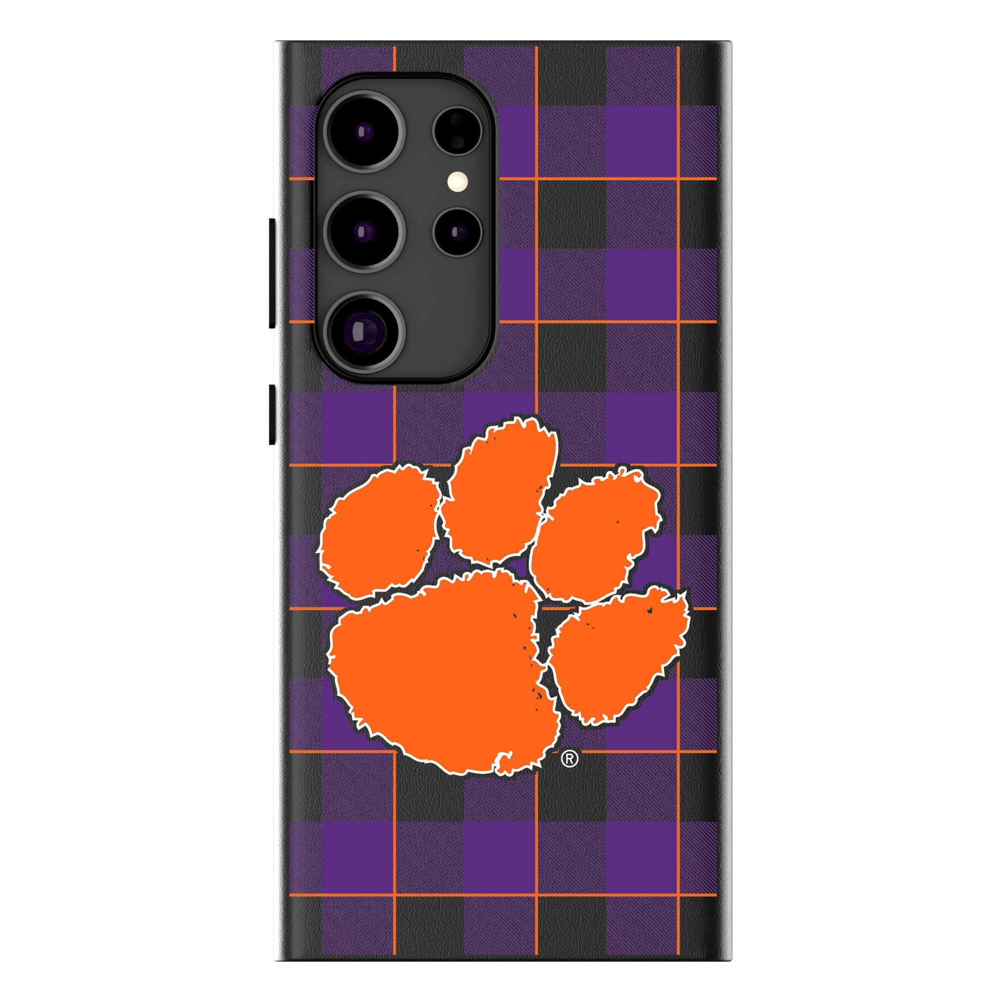 Clemson University Tigers Plaid MagSafe Compatible Phone Case for Samsung Galaxy 1