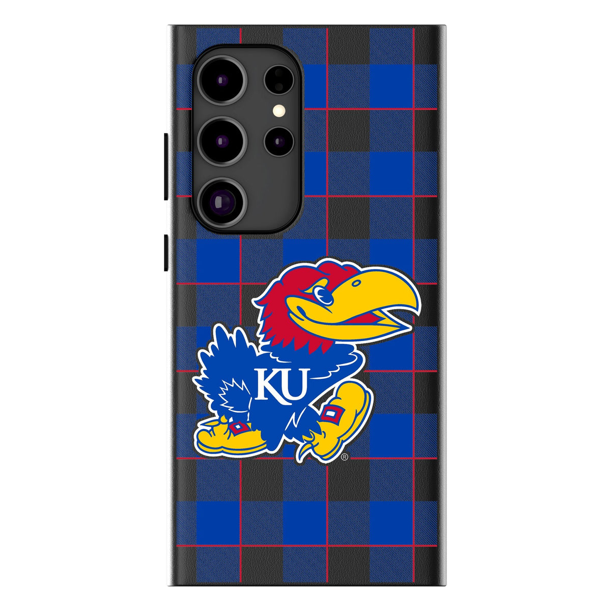 University of Kansas Jayhawks Plaid MagSafe Compatible Phone Case for Samsung Galaxy