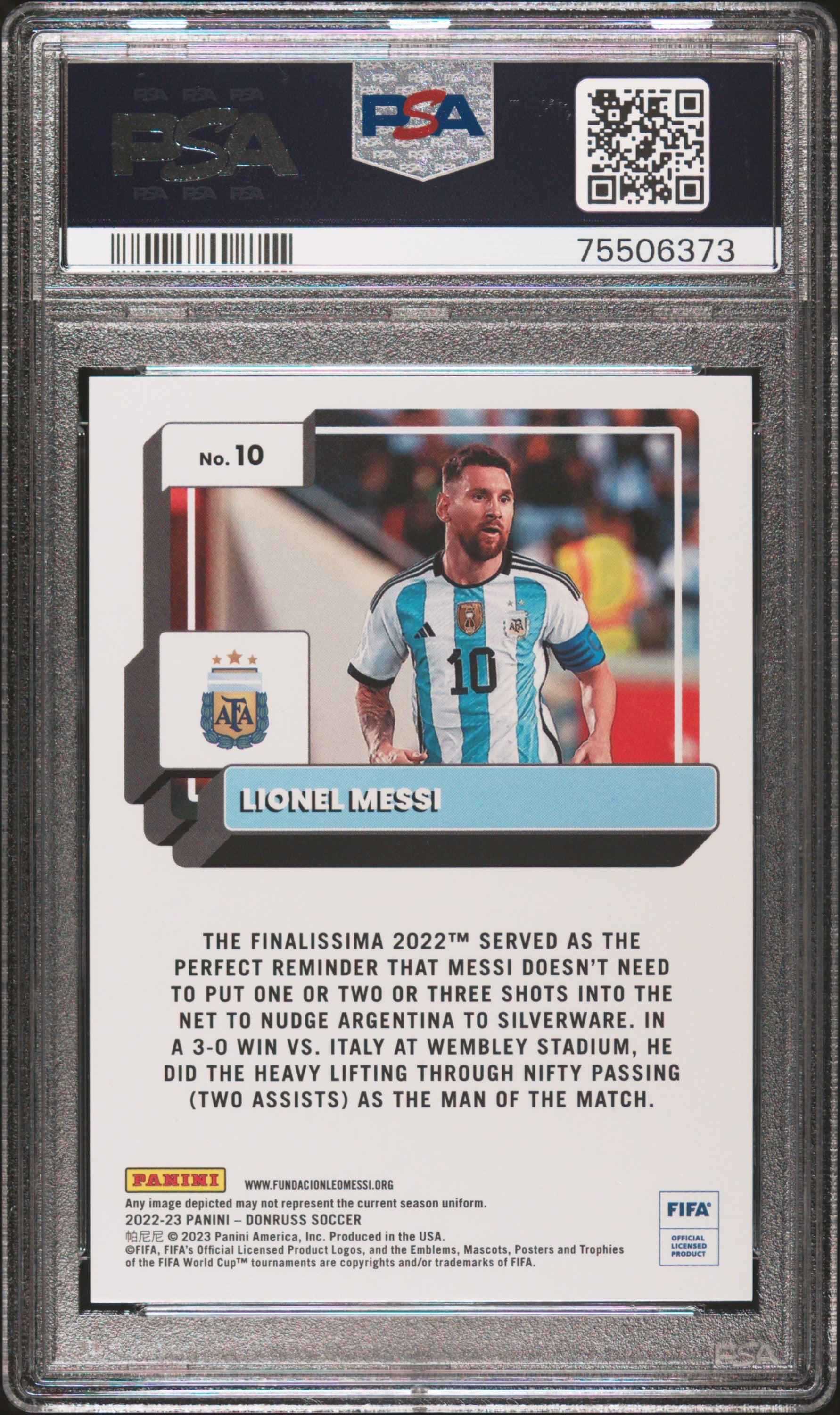 Graded 2022 Panini Donruss FIFA Lionel Messi #10 Red #/99 Soccer Card PSA 10 Gem Mint 2