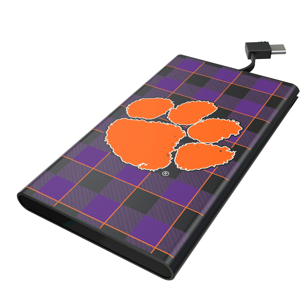 Clemson University Tigers Plaid 5000mAh Flat Powerbank 1