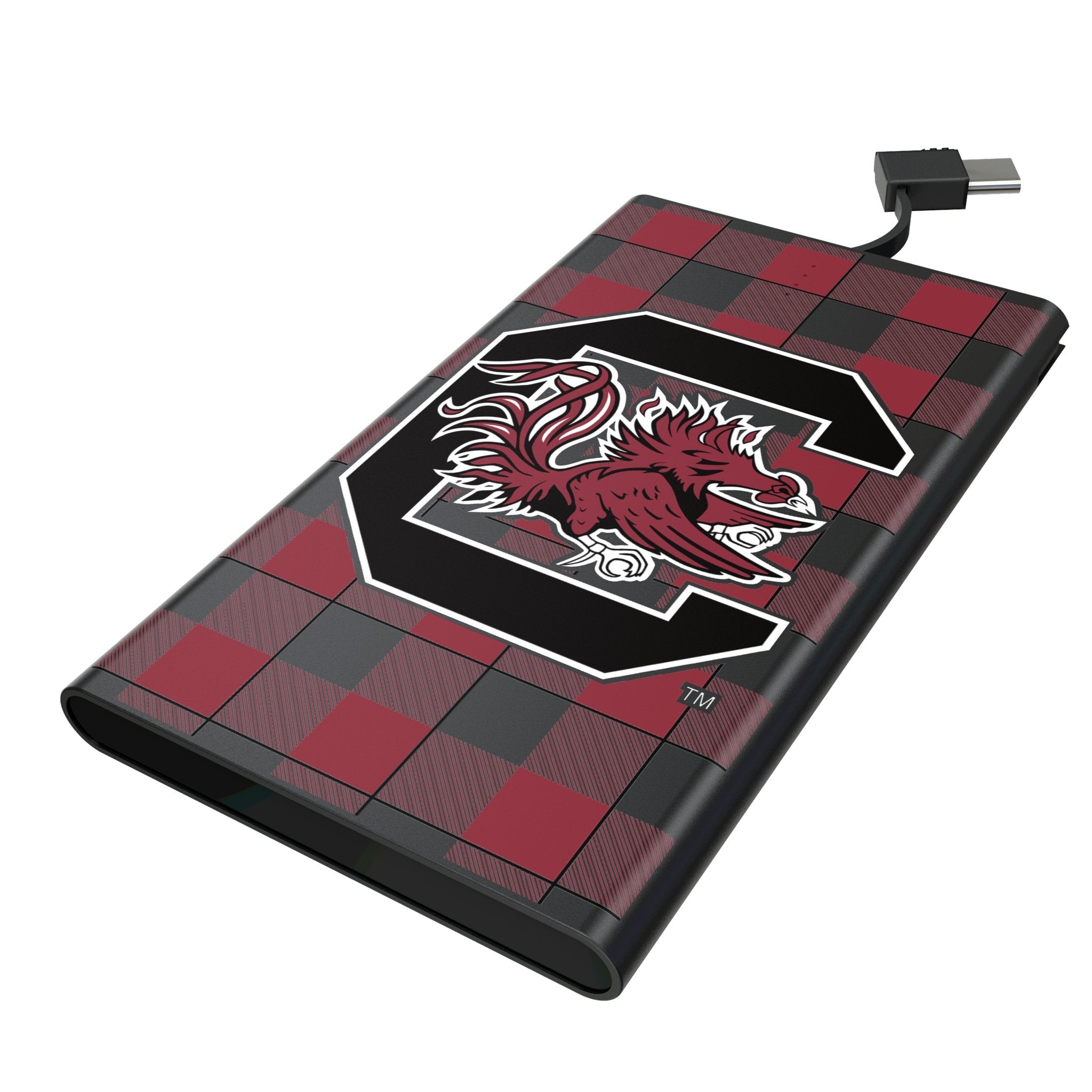 University of South Carolina Gamecocks Plaid 5000mAh Flat Powerbank 1