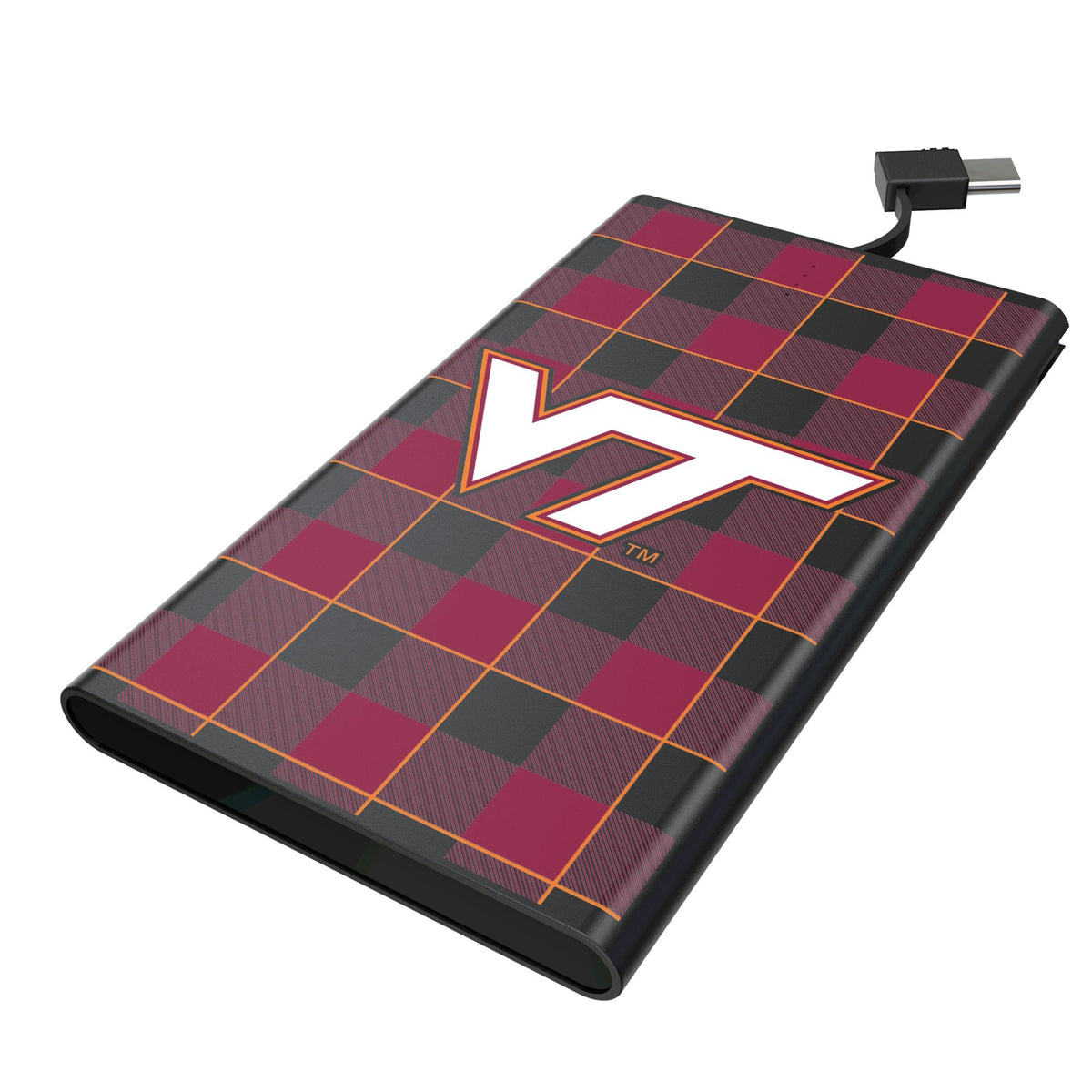Virginia Tech Hokies Plaid 5000mAh Flat Powerbank 1