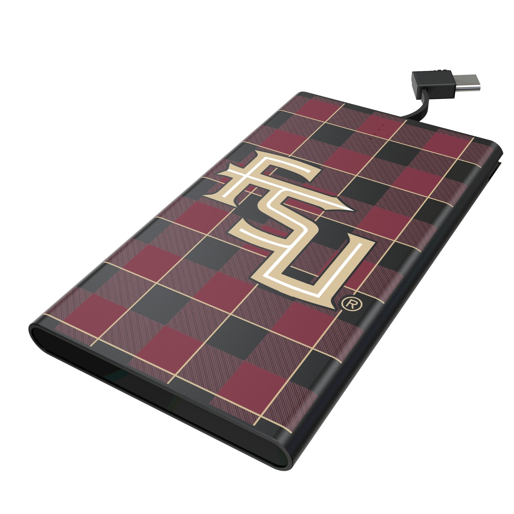 Florida State University Seminoles Athletic Wordmark Plaid 5000mAh Flat Powerbank 1