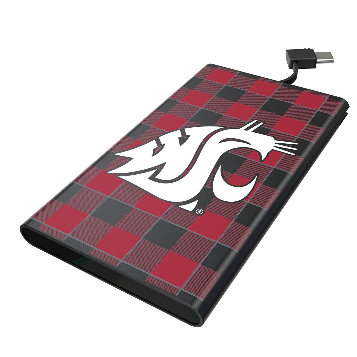Washington State University Cougars Plaid 5000mAh Flat Powerbank