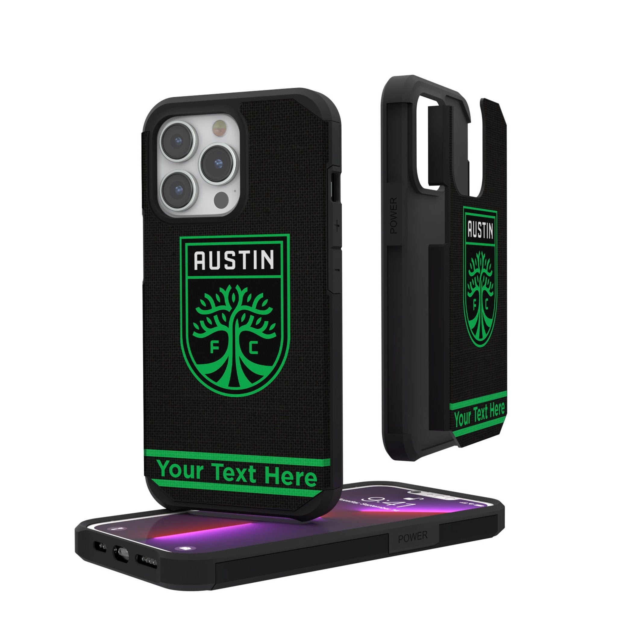 Austin FC Personalized Stripe Rugged Phone Case for Apple iPhone