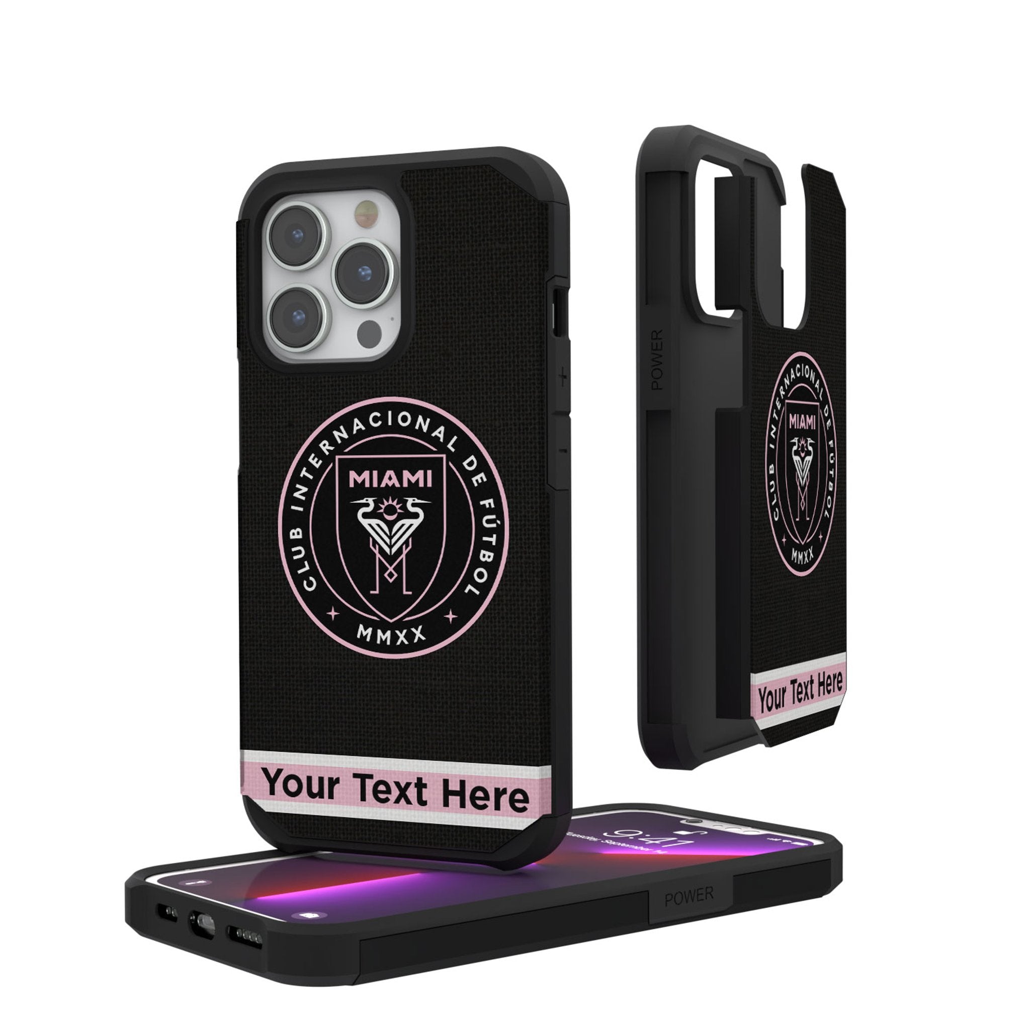 Inter Miami CF Personalized Stripe Rugged Phone Case for Apple iPhone 1