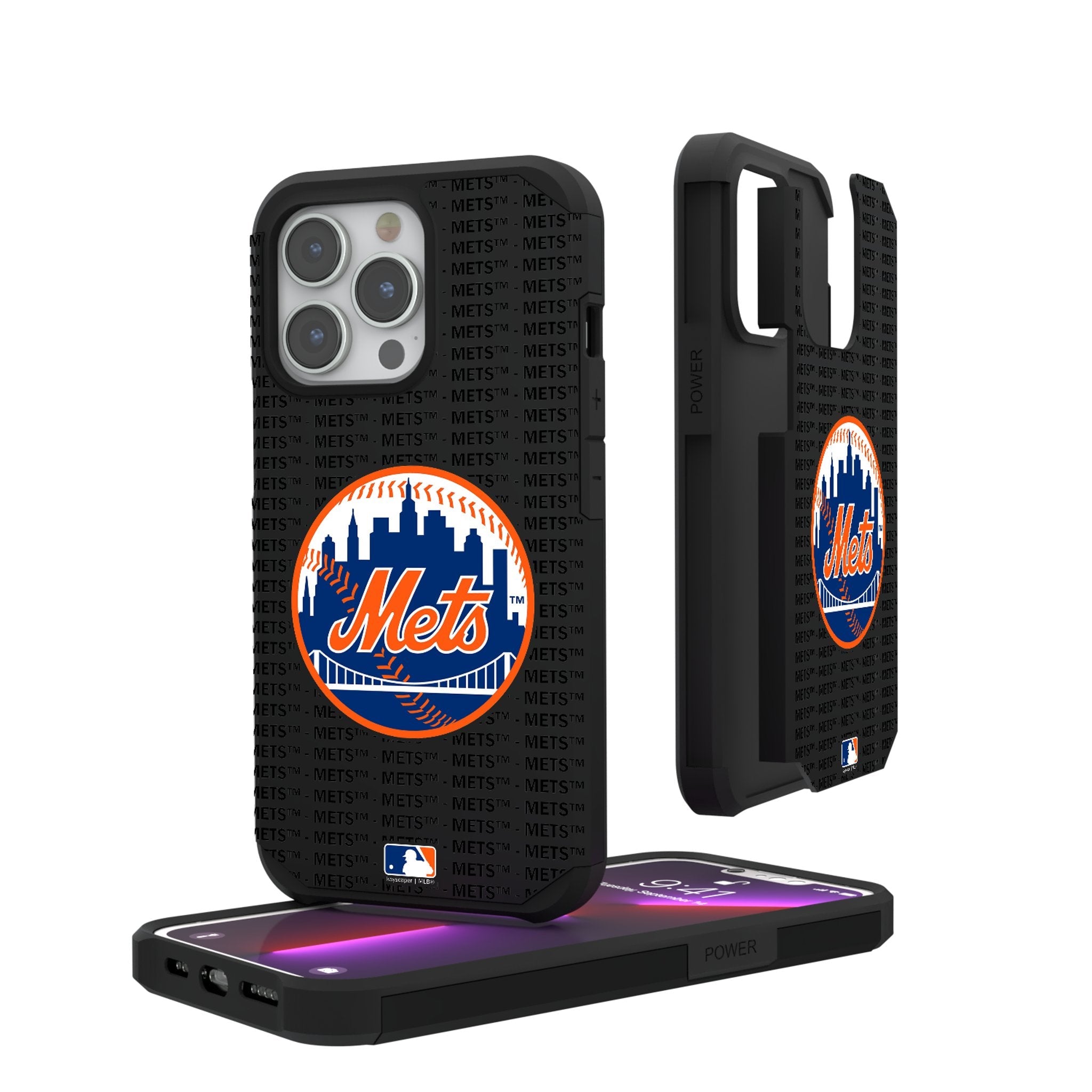 New York Mets Text Backdrop Rugged Phone Case for Apple iPhone 1