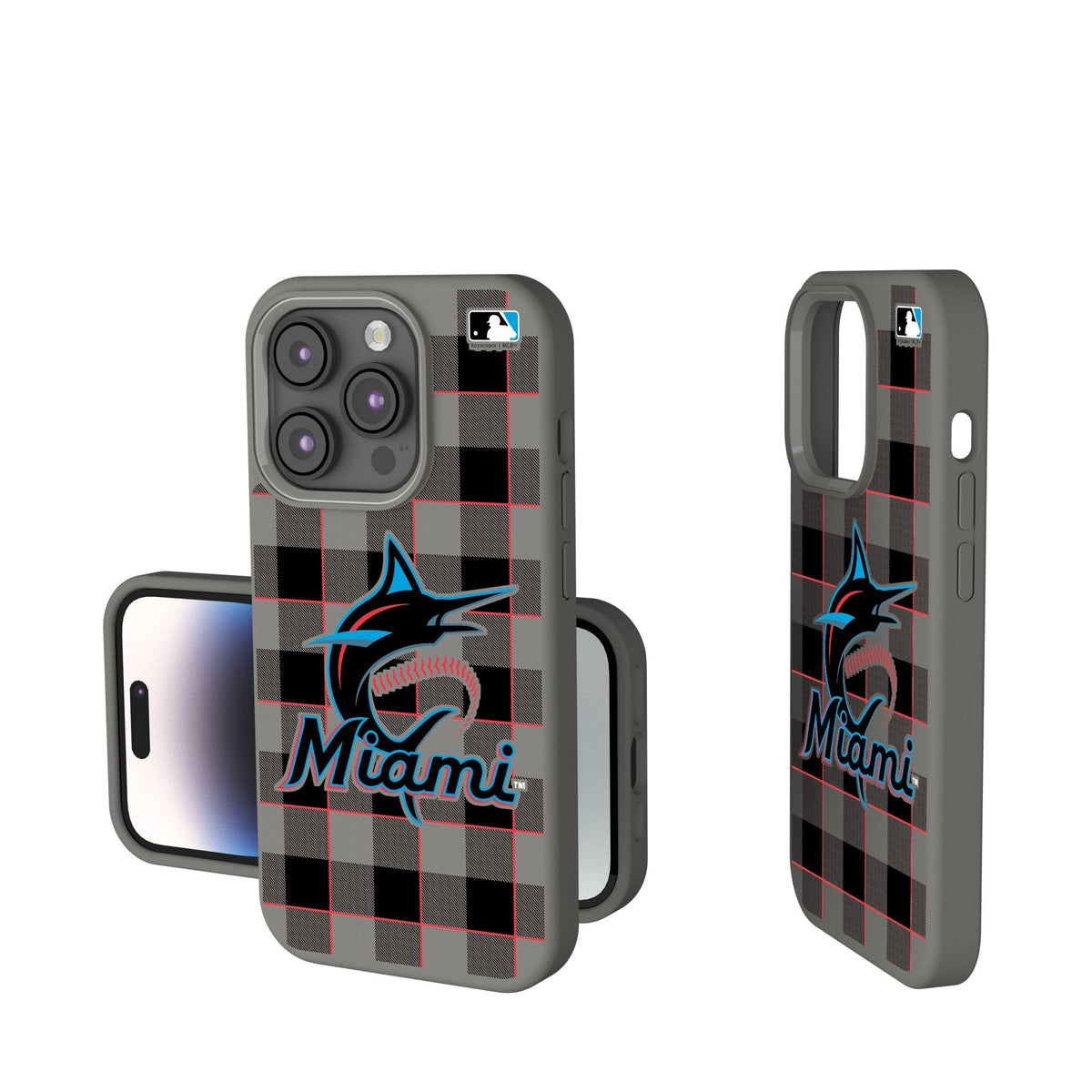 Miami Marlins Plaid Soft Touch Phone Case 1