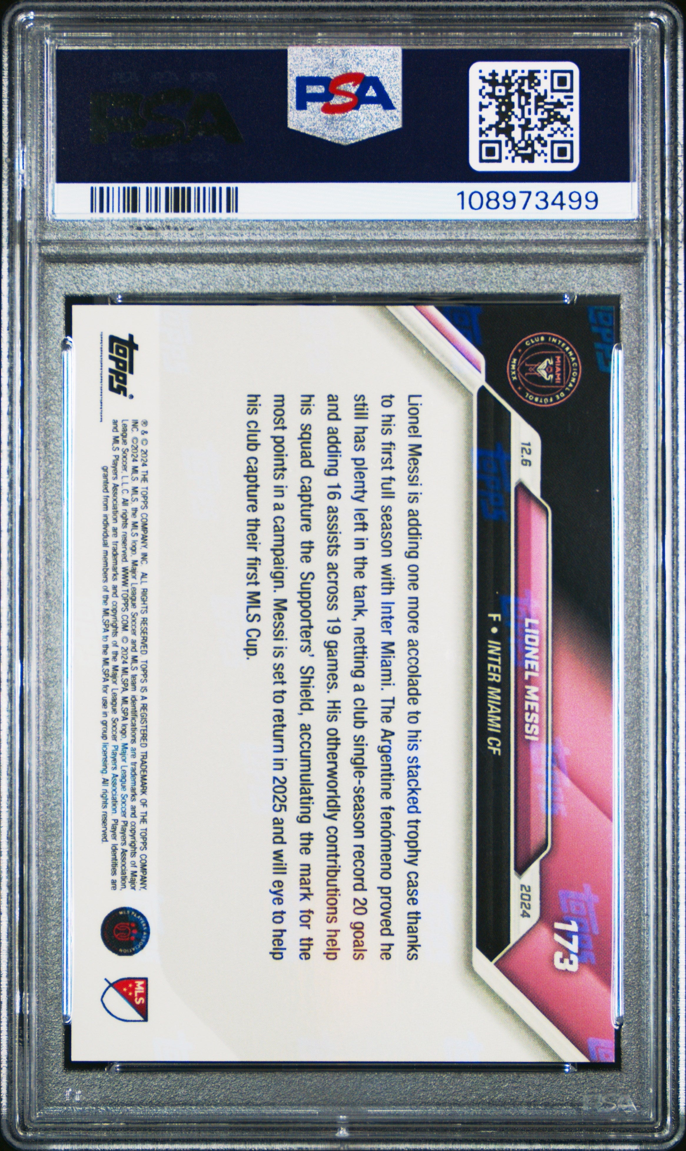 Graded 2024 Topps Now MLS Lionel Messi #173 Blue /49 Soccer Card PSA 10 Gem Mint 2