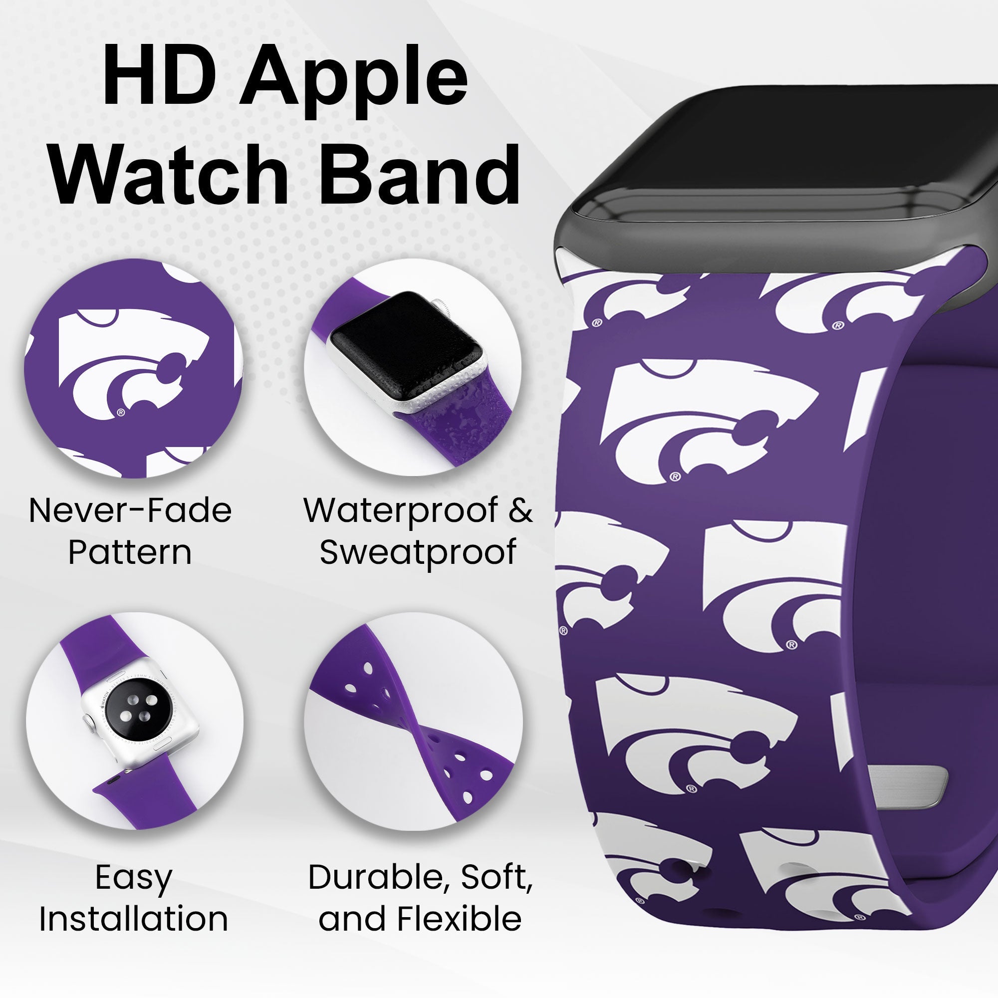 Kansas State Wildcats HD Apple Watch Band 9