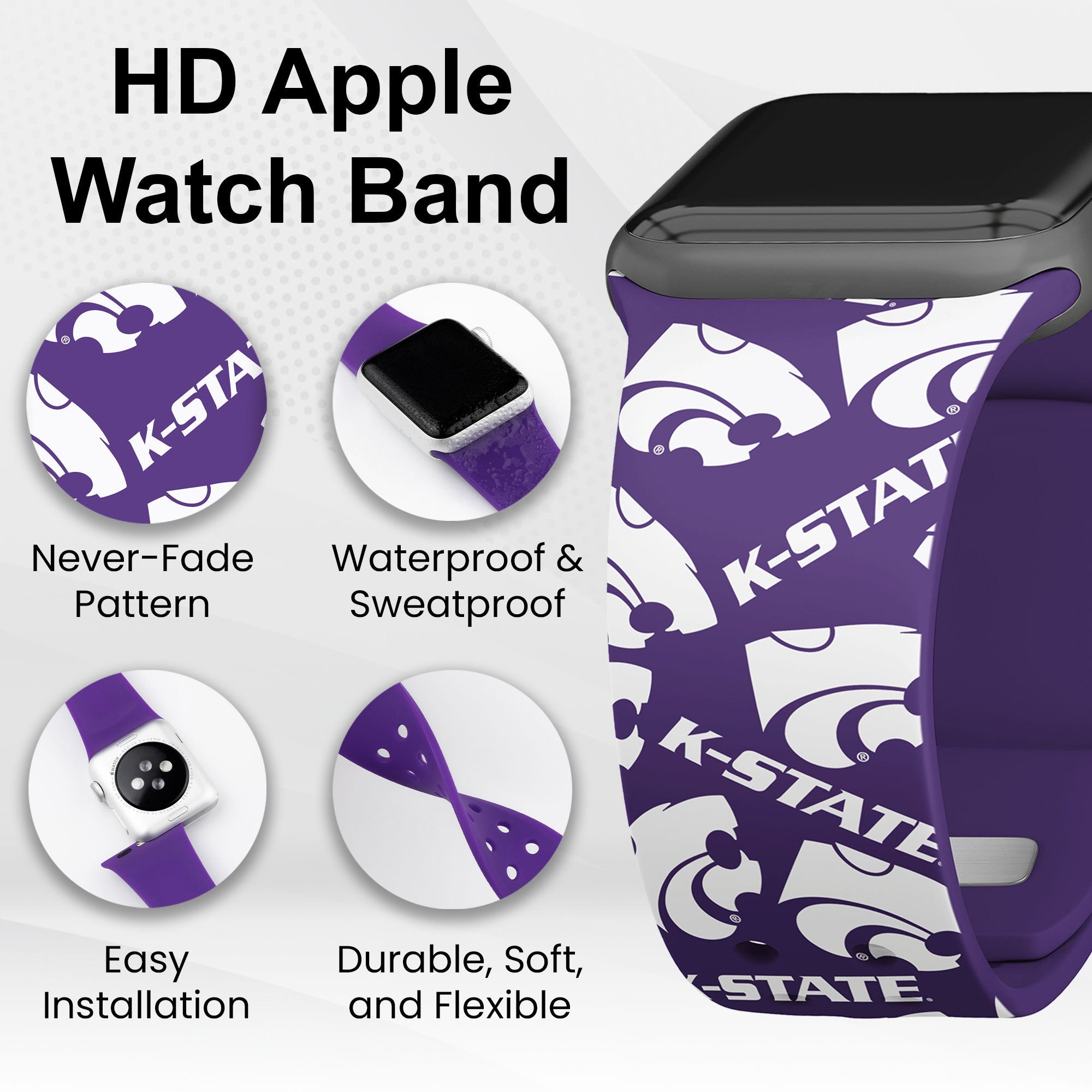 Kansas State Wildcats HD Apple Watch Band 15