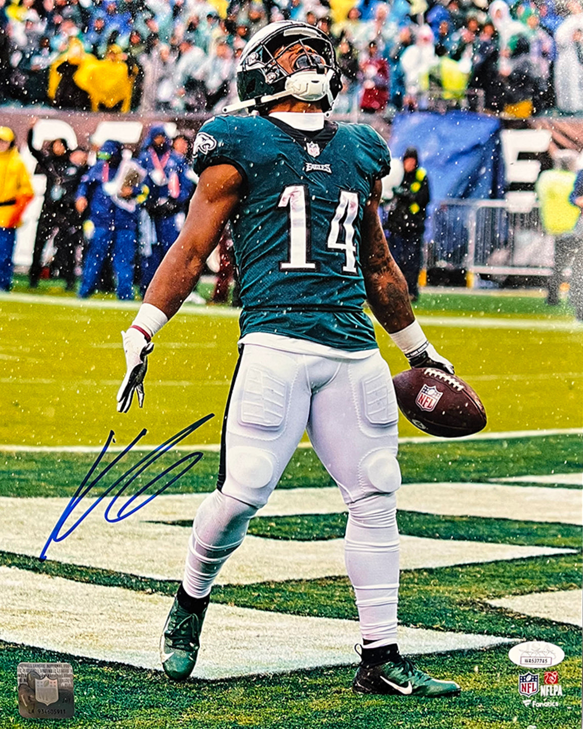 Kenneth Gainwell Touchdown Celebration Philadelphia Eagles Autographed Football Photo 1
