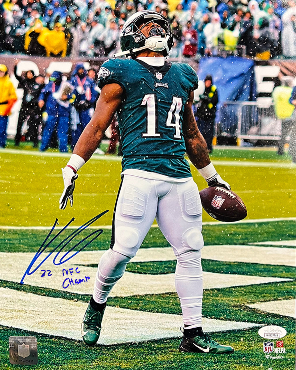 Kenneth Gainwell Touchdown Celebration Philadelphia Eagles Autographed Football Photo 2