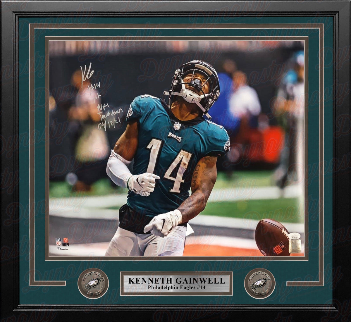 Kenneth Gainwell First Touchdown Philadelphia Eagles Autographed Framed Photo - JSA Authenticated 3