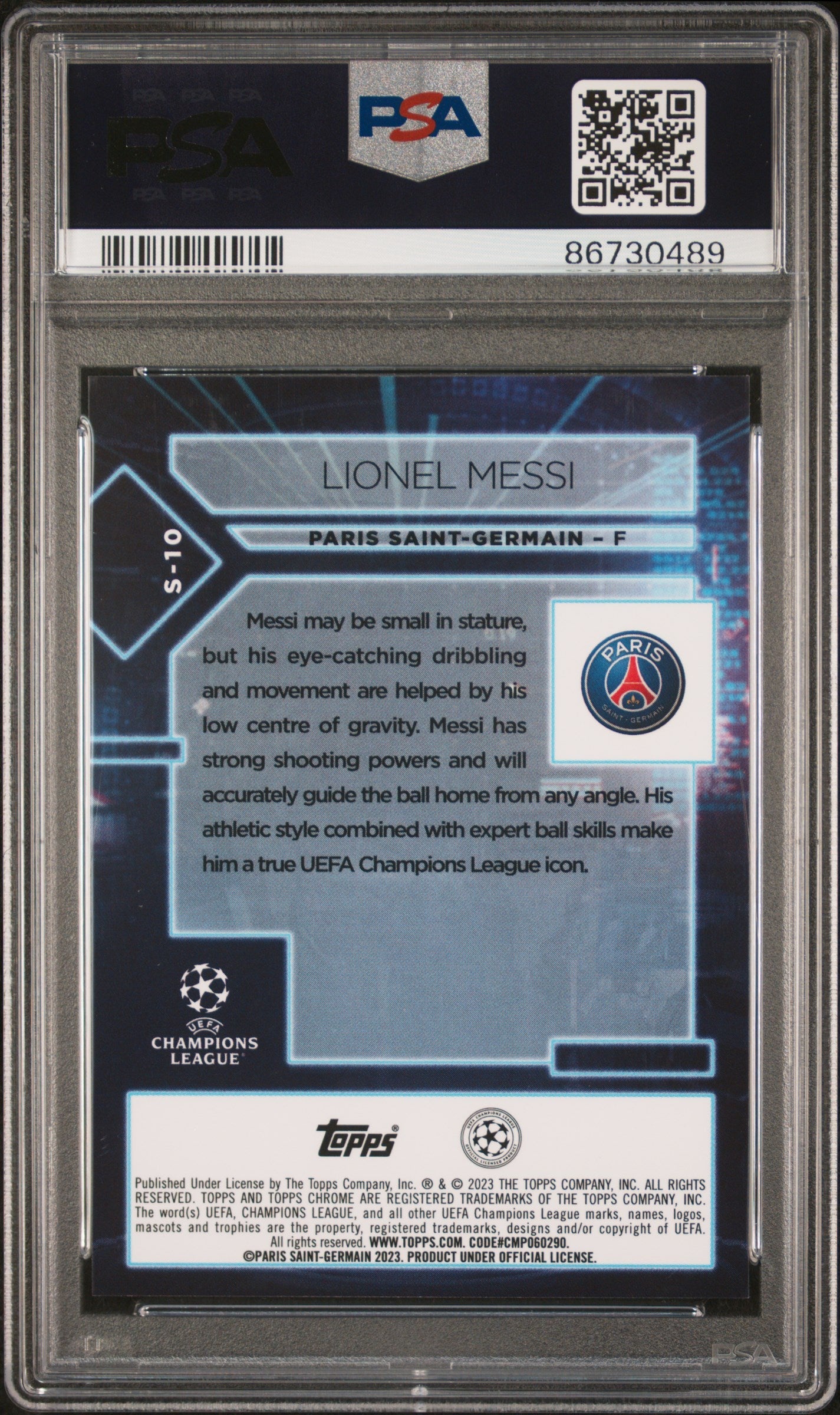 Graded 2022 Topps Chrome UCC Lionel Messi #S10 Specimen Soccer Card PSA 10 Gem Mint 2