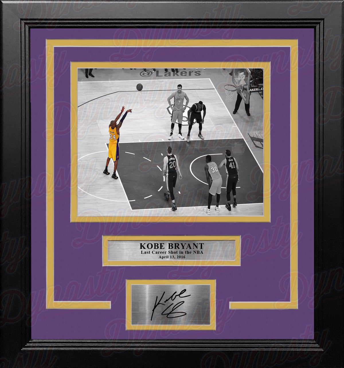 Kobe Bryant's Last Career Shot Los Angeles Lakers Framed Basketball Photo with Engraved Autograph 1